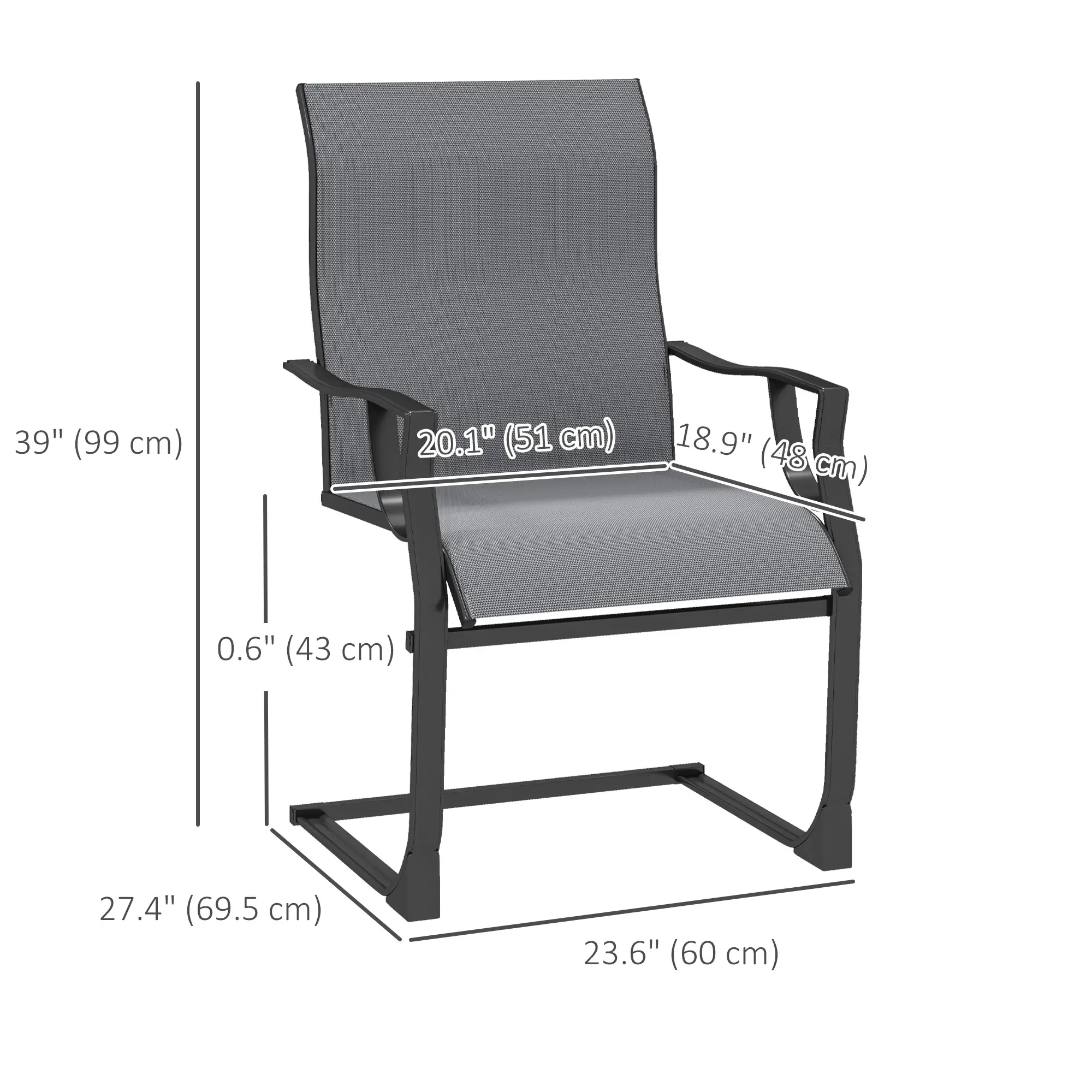 Spring Motion Patio Chairs Set Of 2, Curved High Backrest, All Weather Fabric, Metal Frame - Image 3