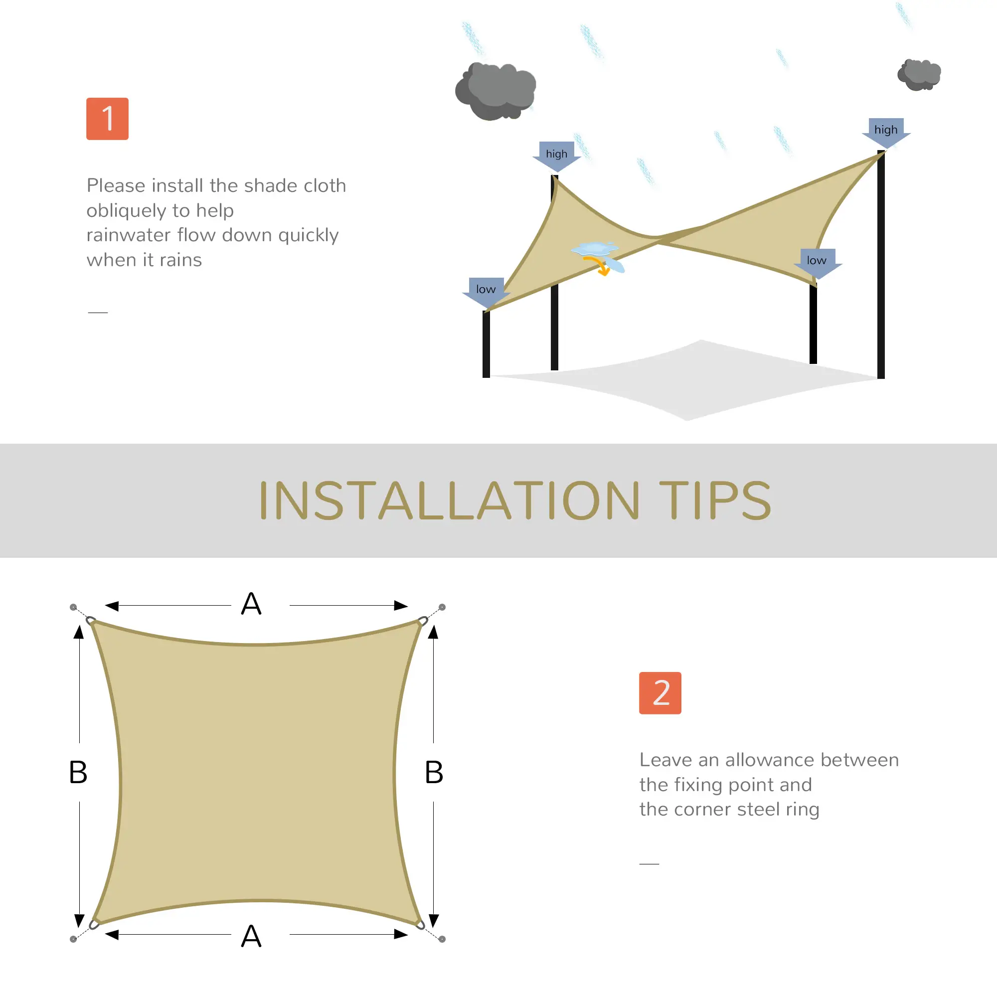 Square 12’ Sun Sail Shade, UV Protector, Outdoor Patio Cover - Image 6