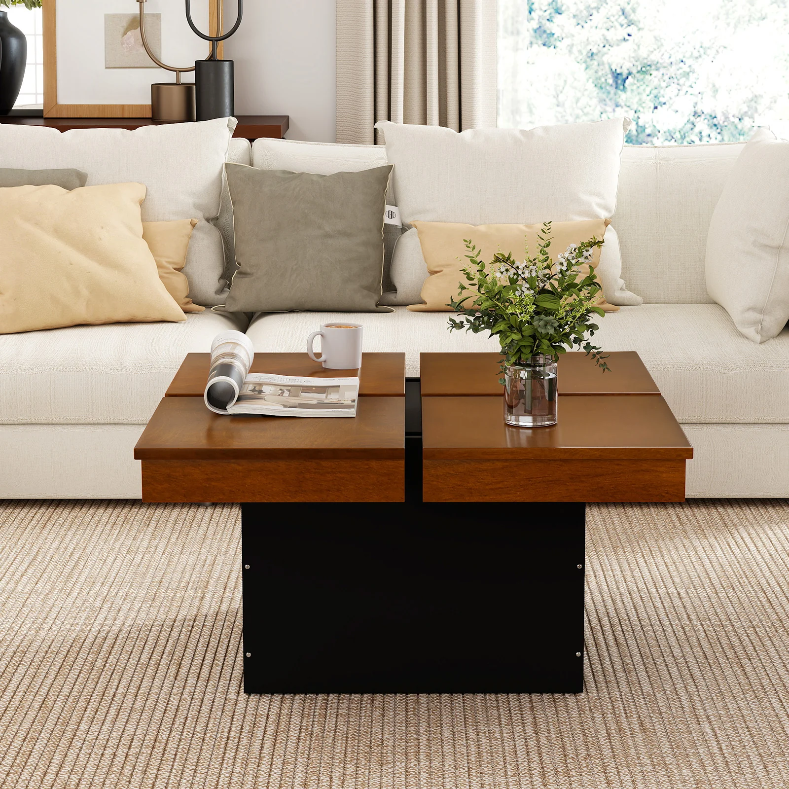 Square Coffee Table, Mid Century Modern, Walnut - Image 3