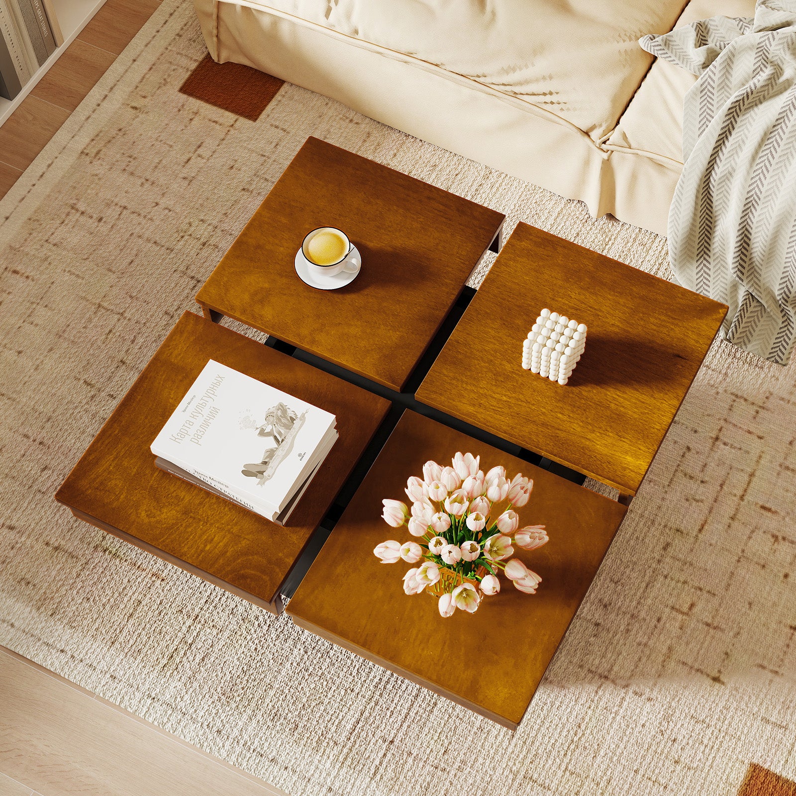 Square Coffee Table, Mid Century Modern, Walnut - Image 7