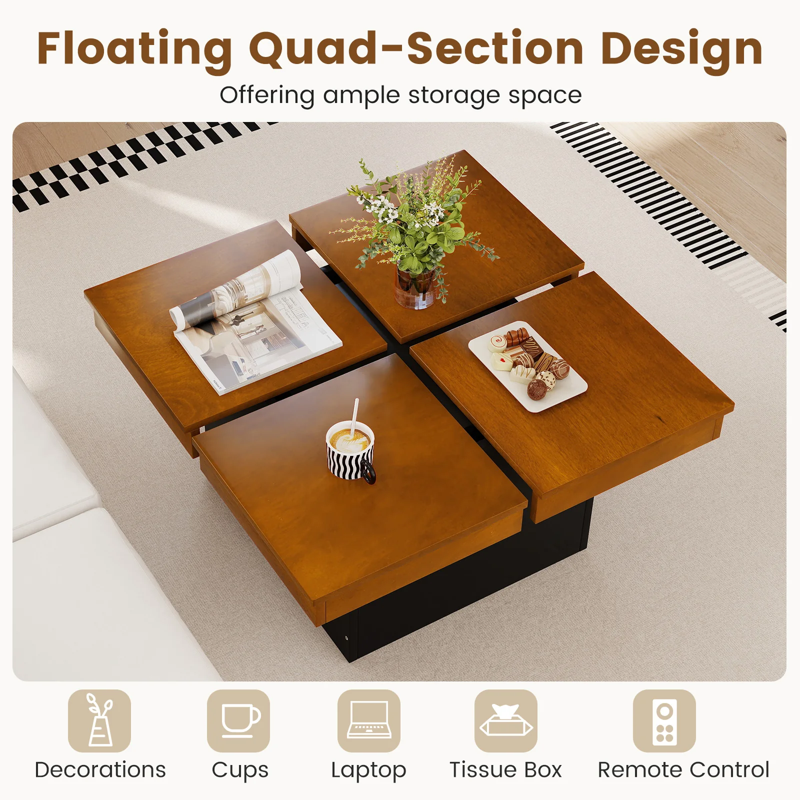 Square Coffee Table, Mid Century Modern, Walnut - Image 9