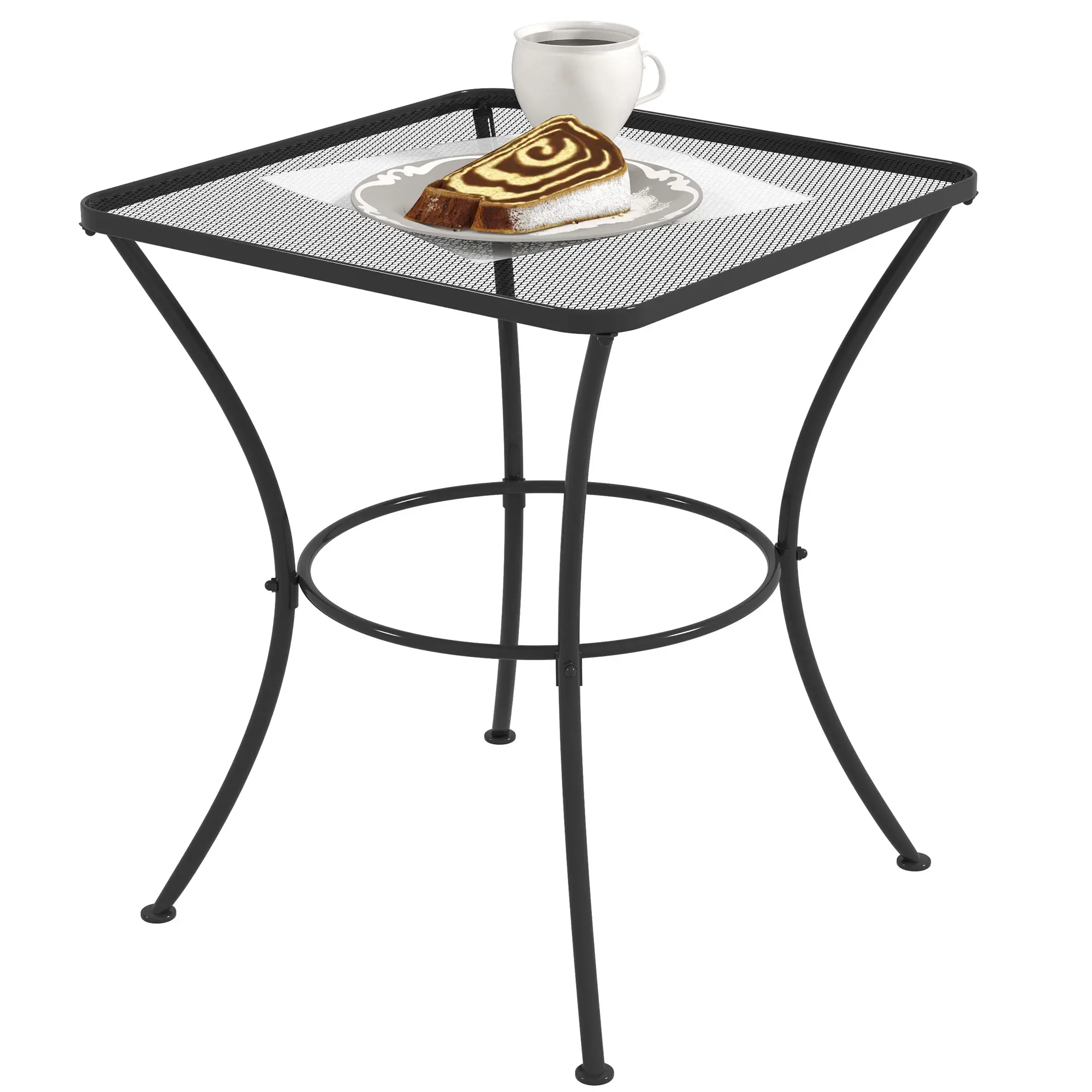 Square Metal Bistro Table, 23.6" x 23.6" x 27.6", Black