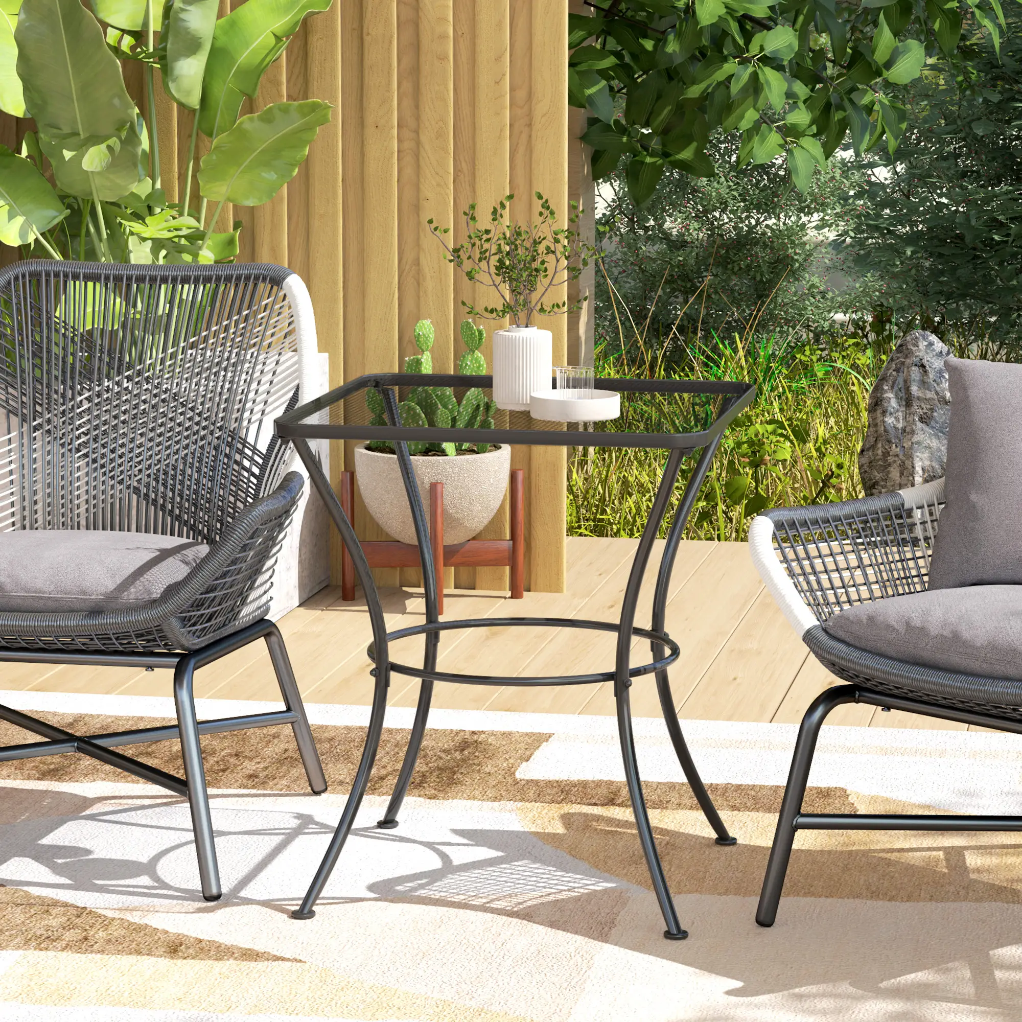 Square Metal Bistro Table, 23.6" x 23.6" x 27.6", Black - Image 2