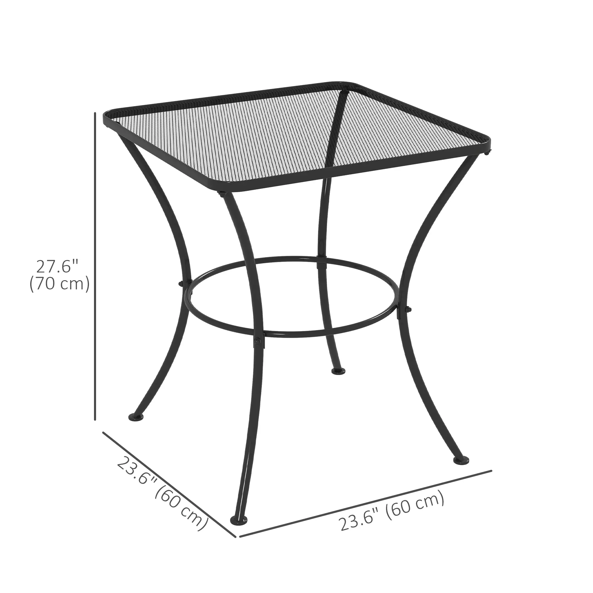 Square Metal Bistro Table, 23.6" x 23.6" x 27.6", Black - Image 3