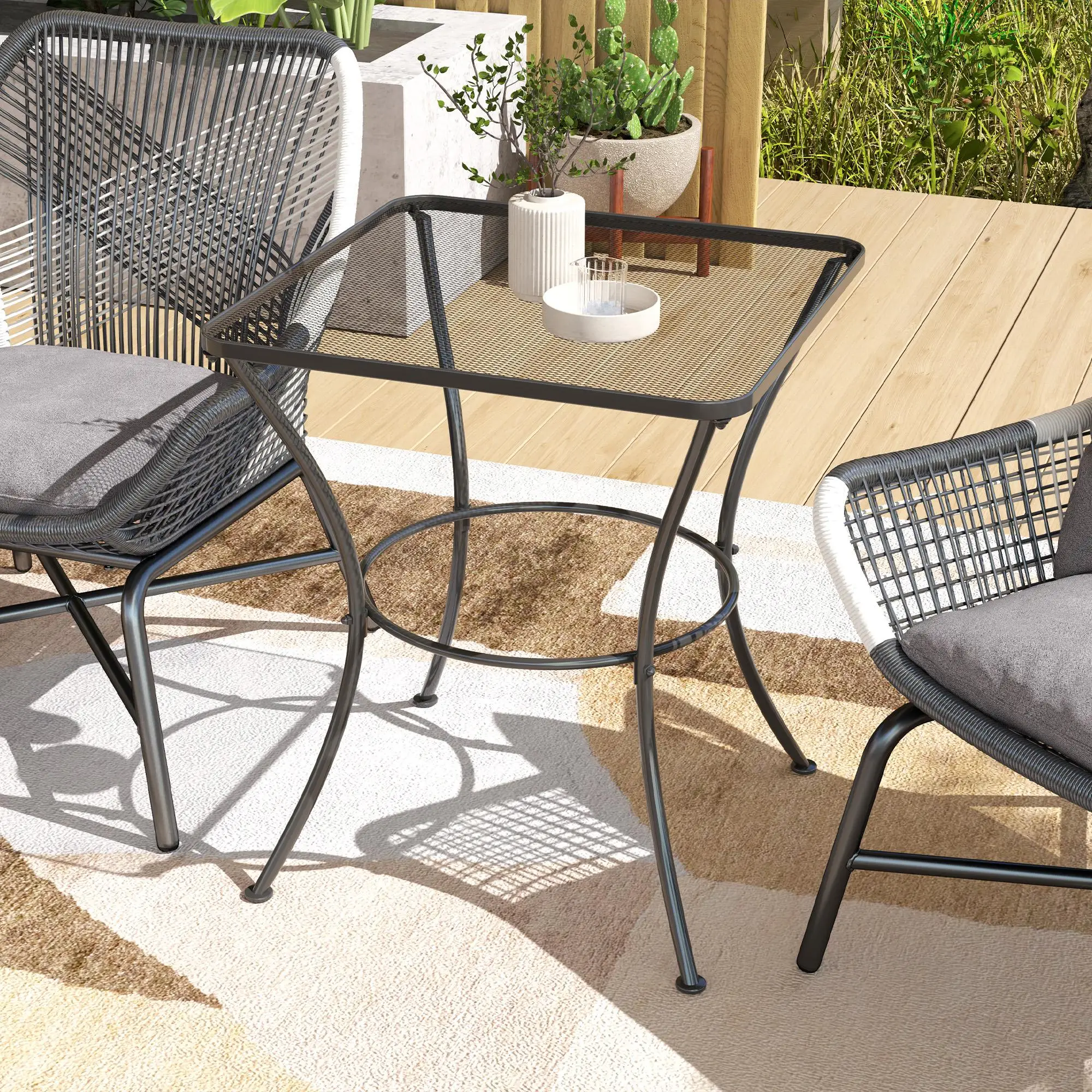 Square Metal Bistro Table, 23.6" x 23.6" x 27.6", Black - Image 7