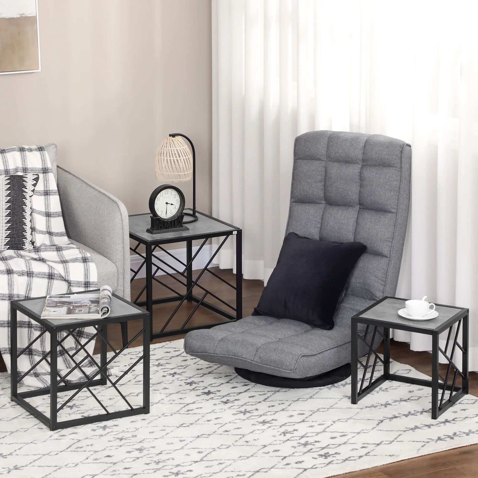 Square Nest of Tables Set of 3, Metal Frame, for Living Room, Grey - Image 8
