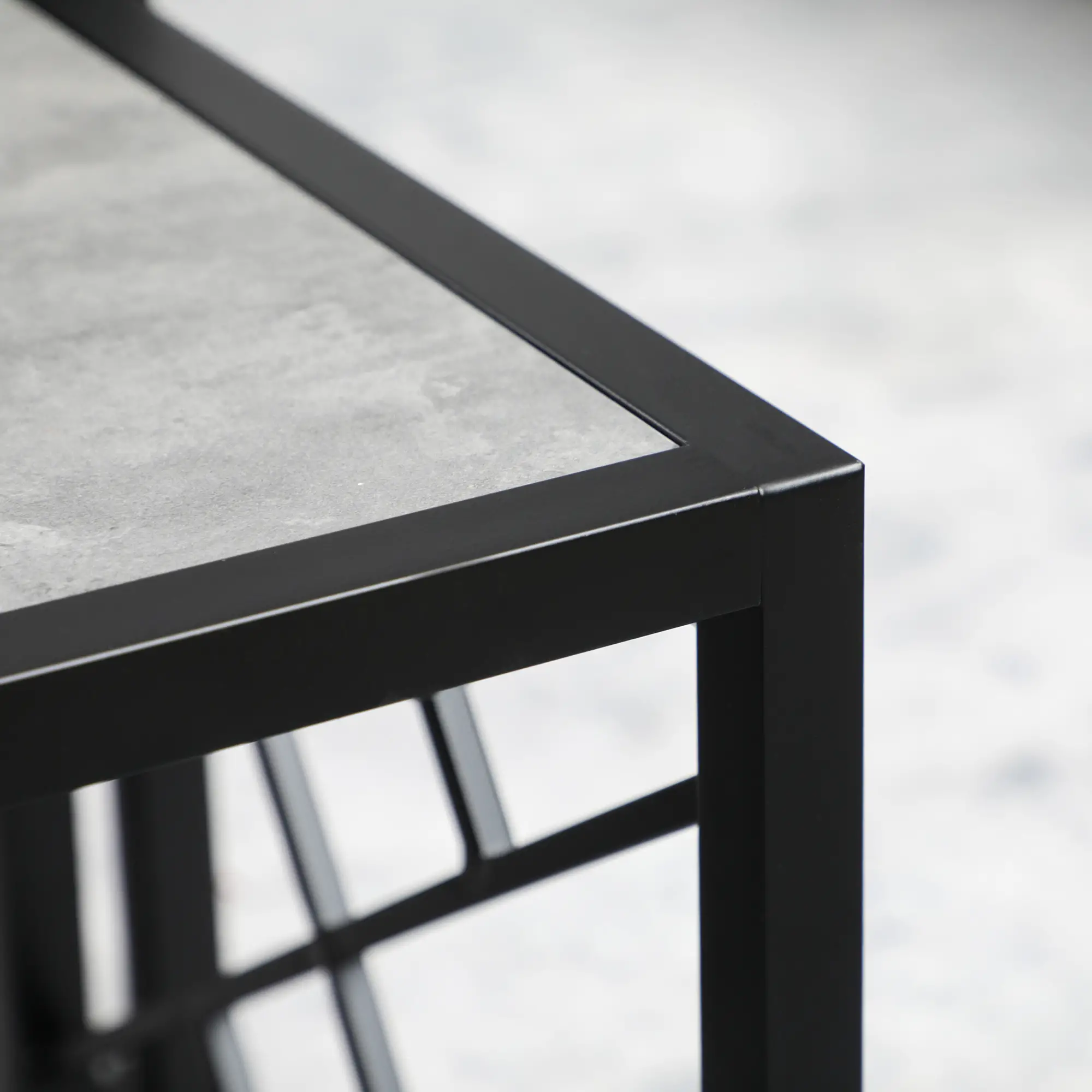 Square Nest of Tables Set of 3, Metal Frame, for Living Room, Grey - Image 9
