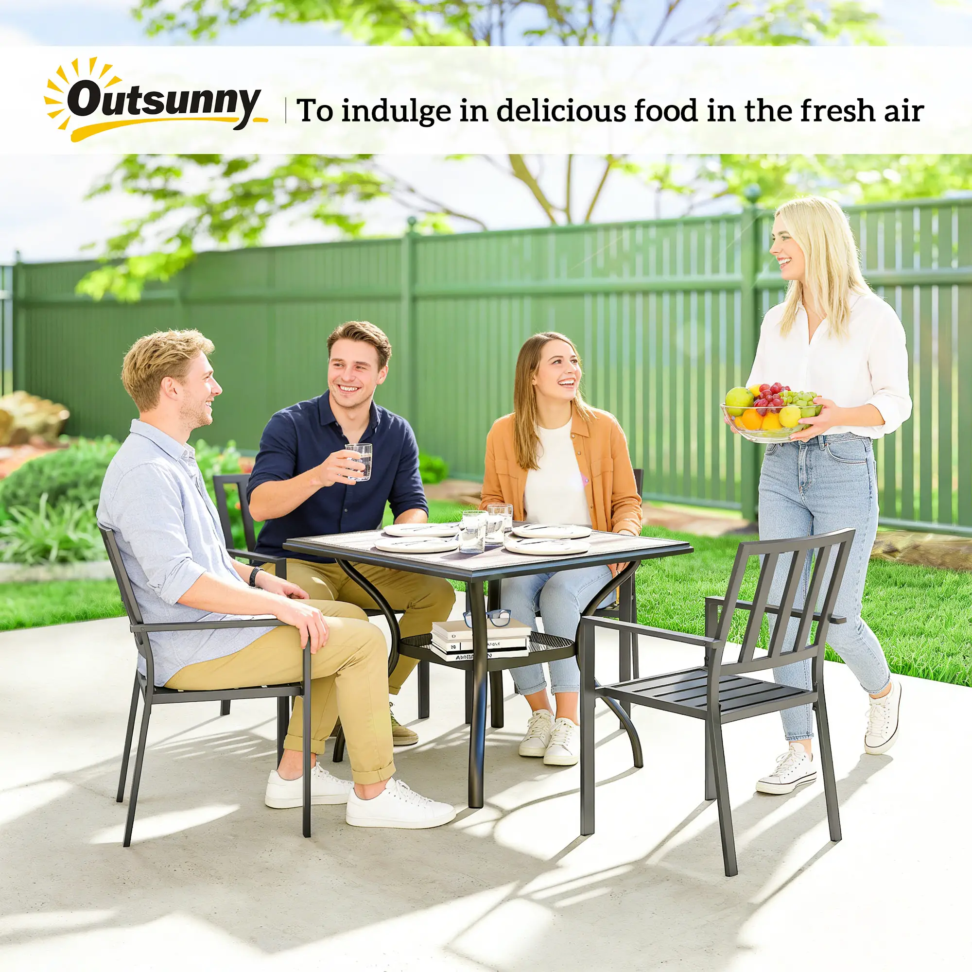 Square Outdoor Dining Table For 4, With Umbrella Hole And Shelf, Grey - Image 10