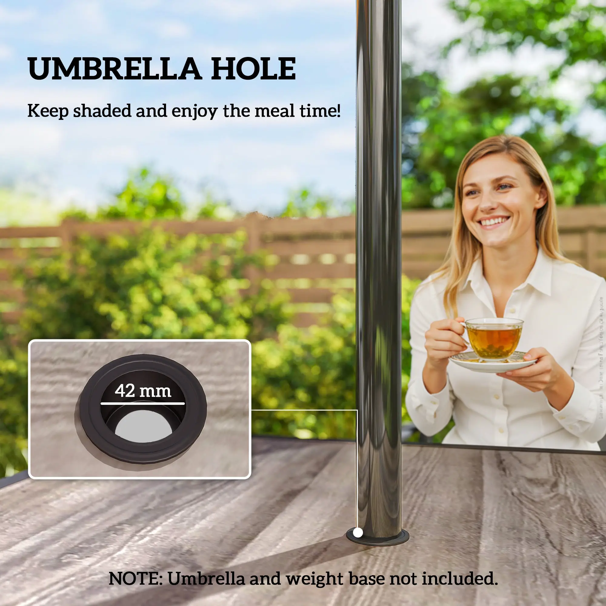 Square Outdoor Dining Table For 4, With Umbrella Hole And Shelf, Grey - Image 7