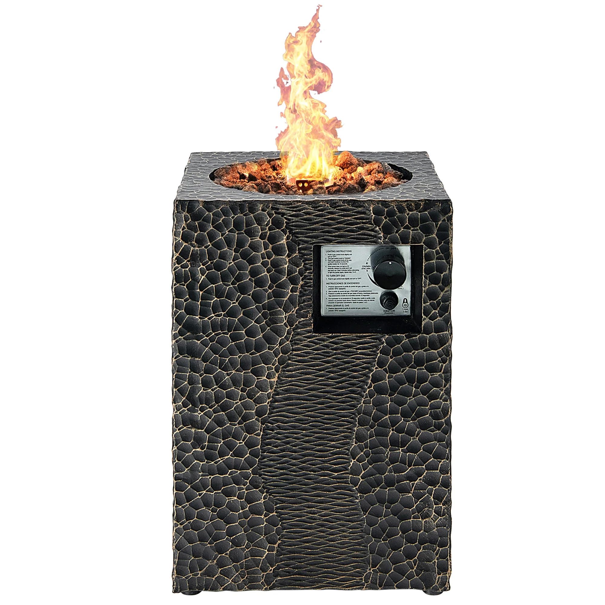 Square Outdoor Propane Fire Pit, 30000 BTU, Lava Rocks, Waterproof Cover, Black - Image 4