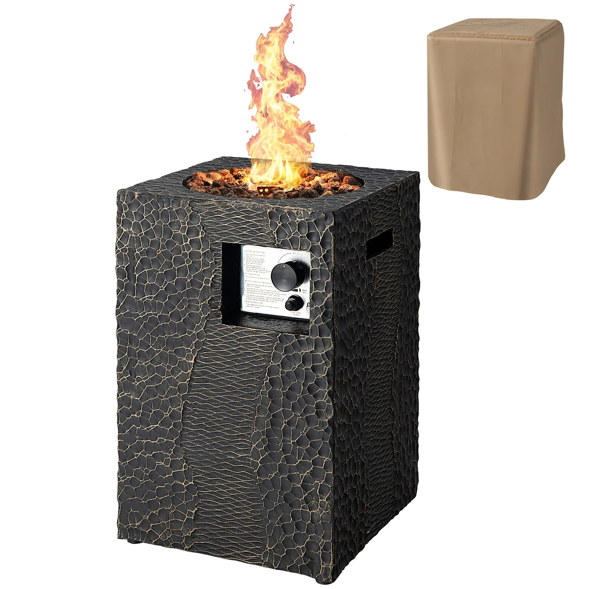 Square Outdoor Propane Fire Pit, 30000 BTU, Lava Rocks, Waterproof Cover, Black - Image 5