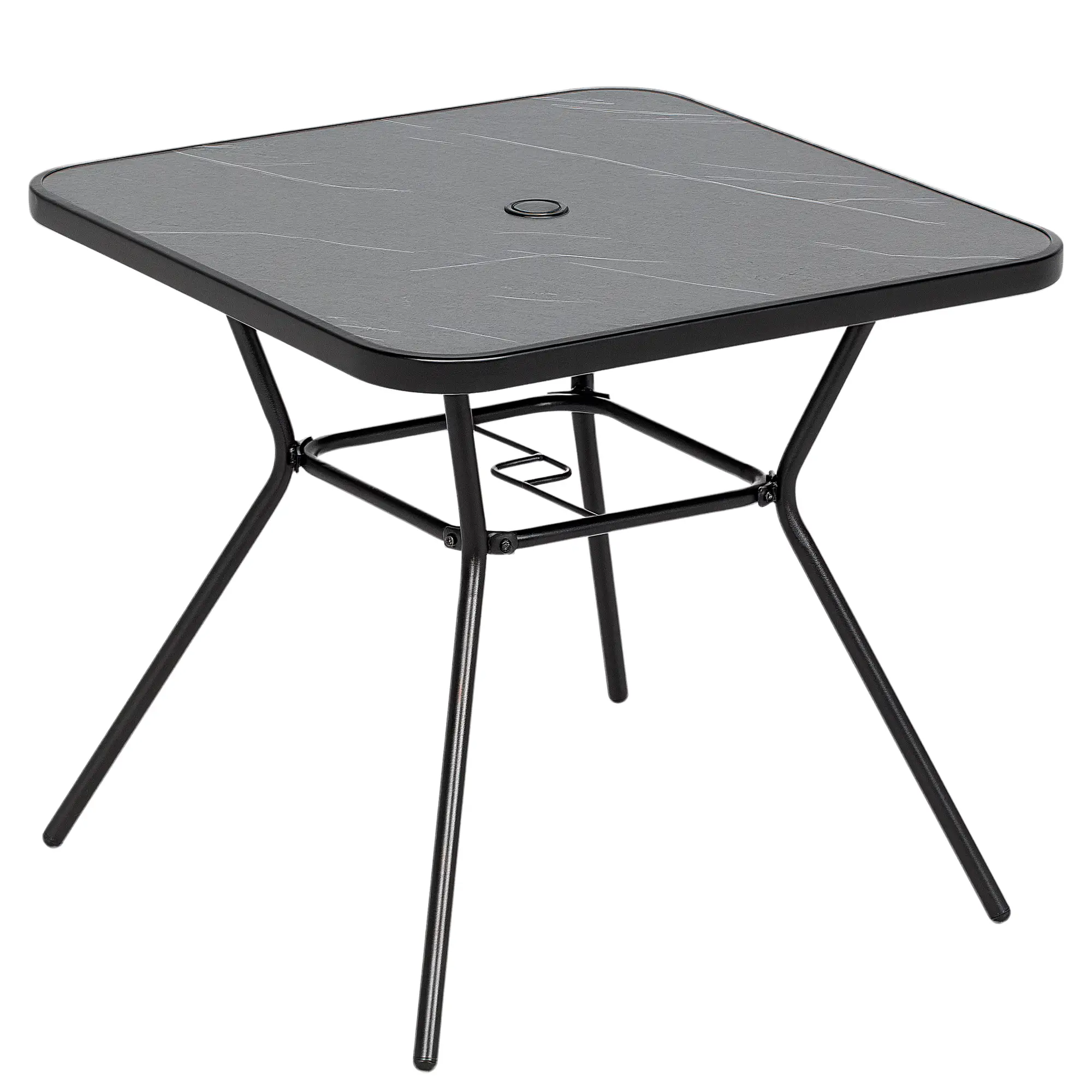 Square Outdoor Table, Patio Bistro Coffee Table, Faux-Marbled Top, 42mm Umbrella Hole, Dark Grey - Image 11