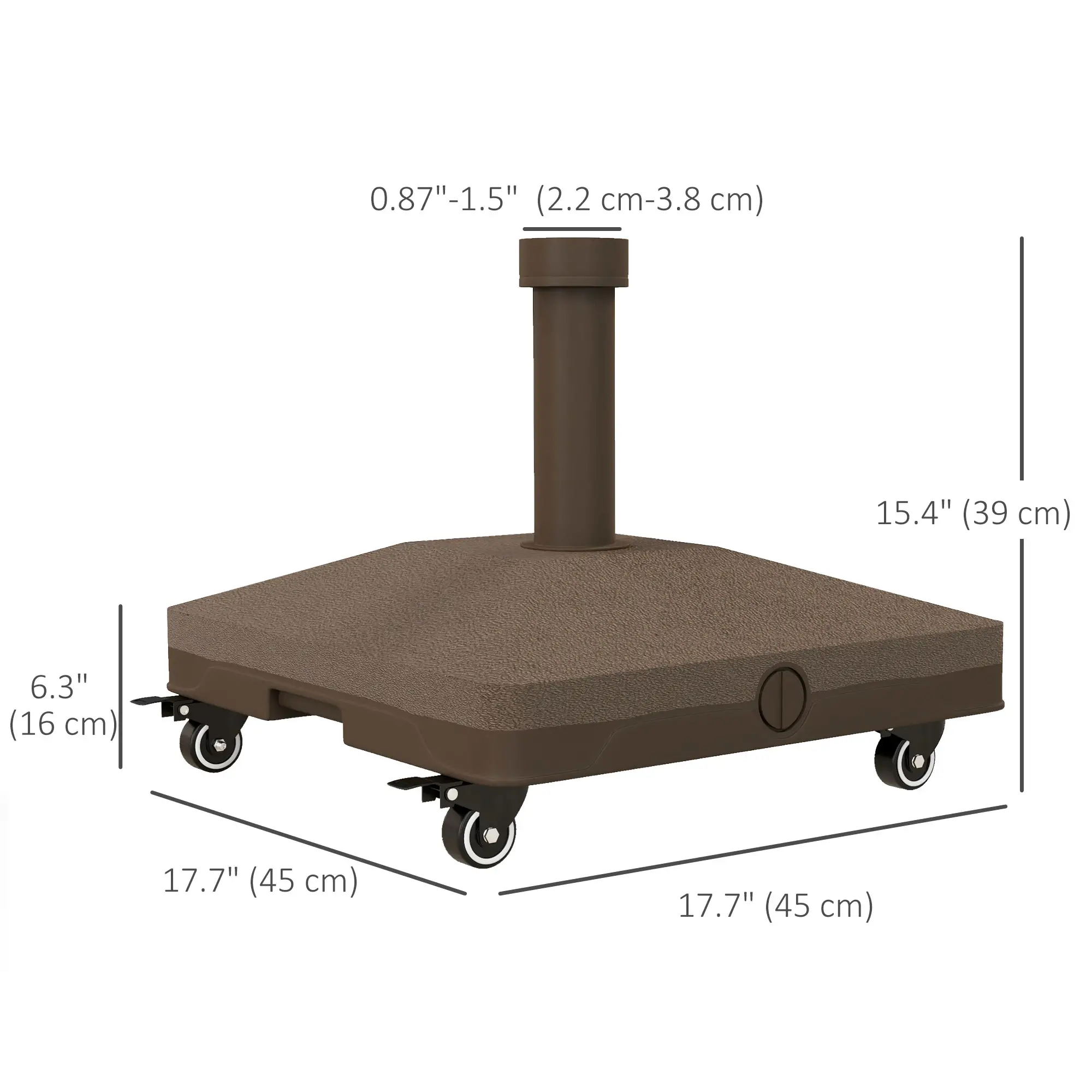 Square Parasol Base, Portable with Wheels, Water or Sand Filled, for Φ0.75", Φ1.5" Poles, Brown - Image 3