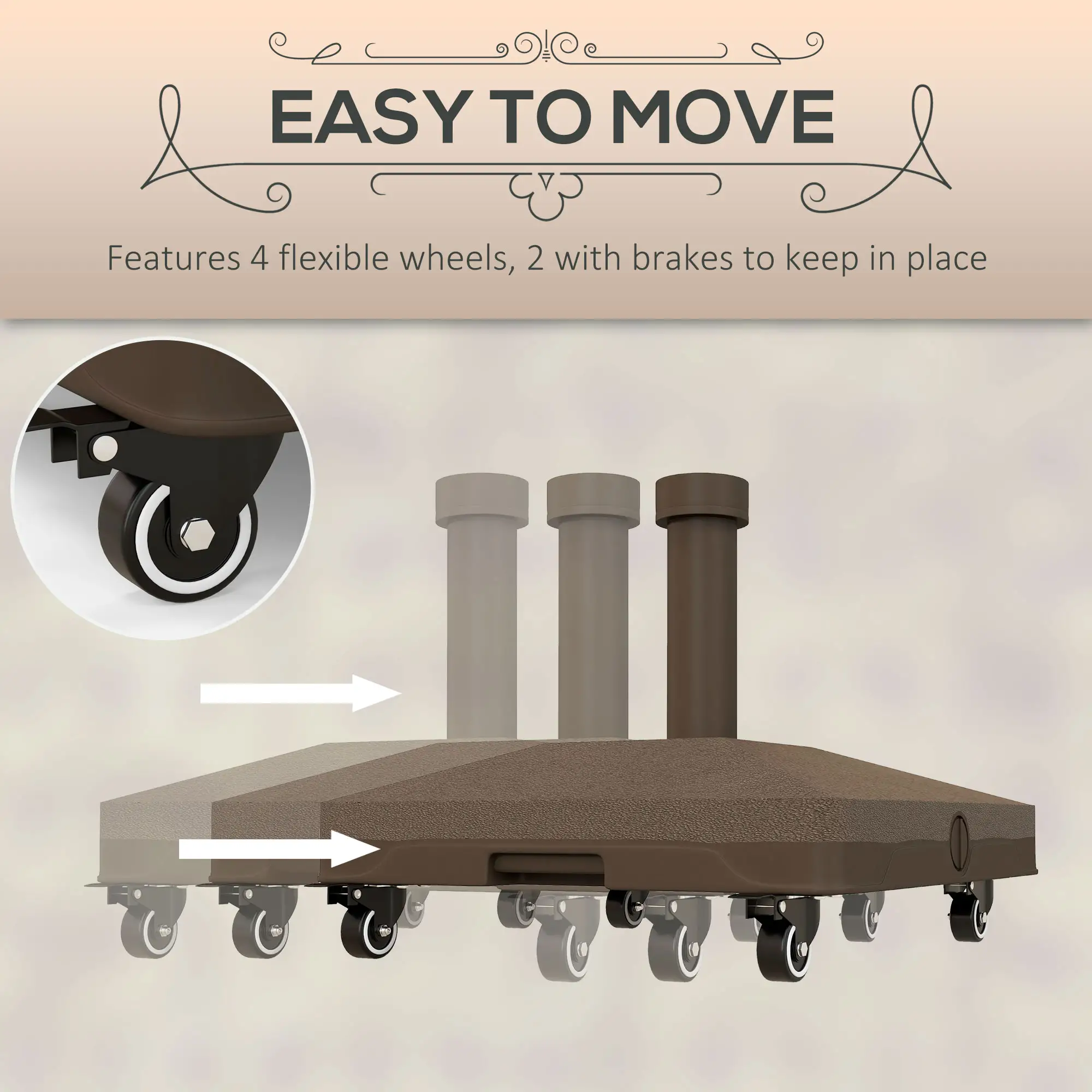 Square Parasol Base, Portable with Wheels, Water or Sand Filled, for Φ0.75", Φ1.5" Poles, Brown - Image 7