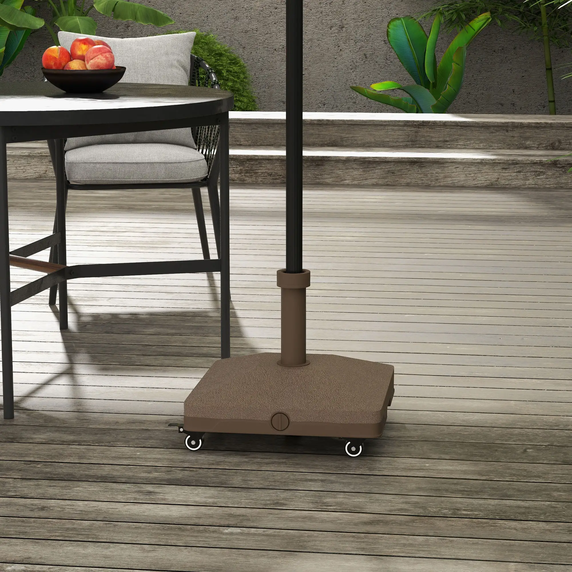 Square Parasol Base, Portable with Wheels, Water or Sand Filled, for Φ0.75", Φ1.5" Poles, Brown - Image 8