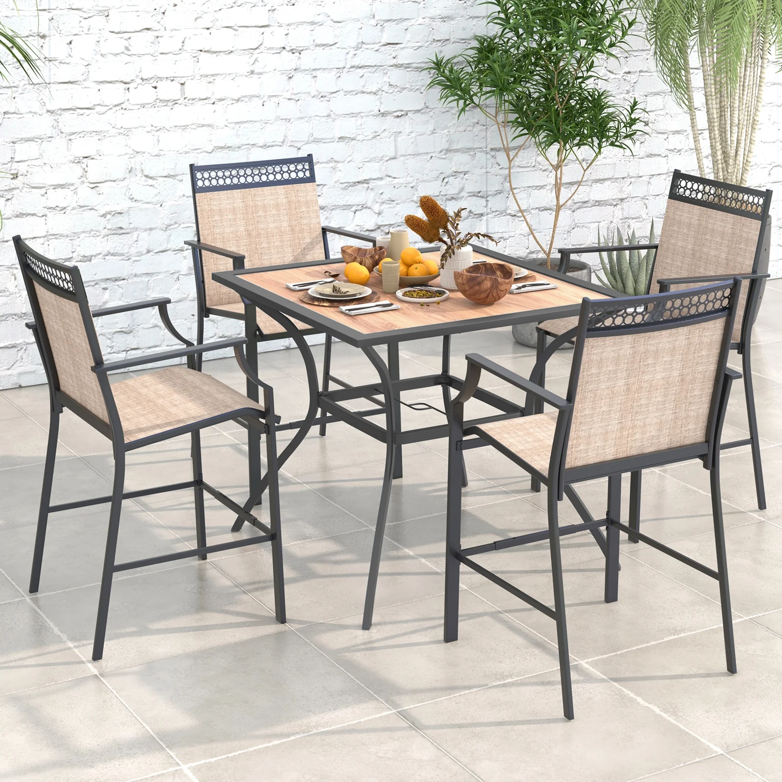 Square Patio Dining Table For 4, With Umbrella Hole, Black Brown - Image 3