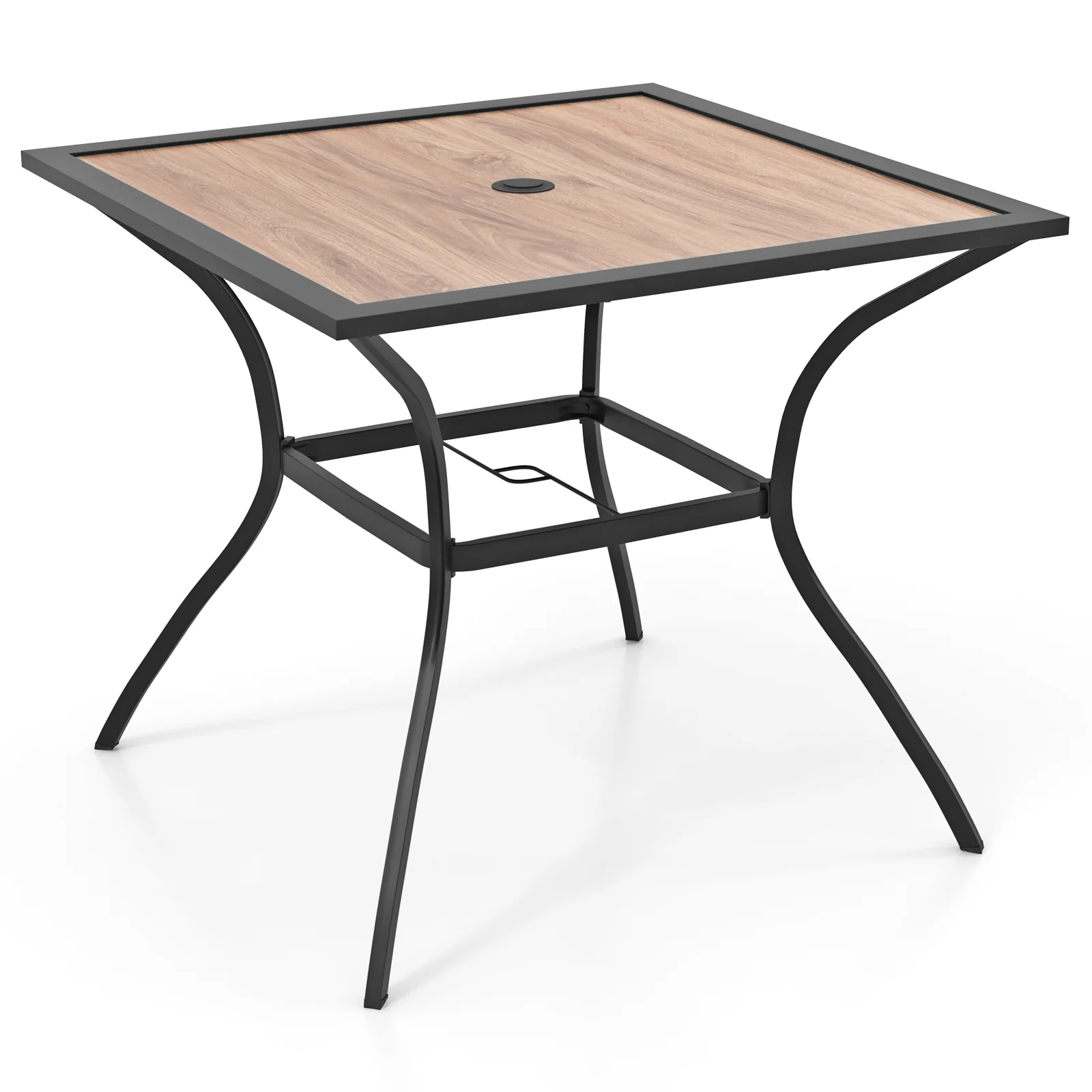 Square Patio Dining Table For 4, With Umbrella Hole, Black Brown - Image 4
