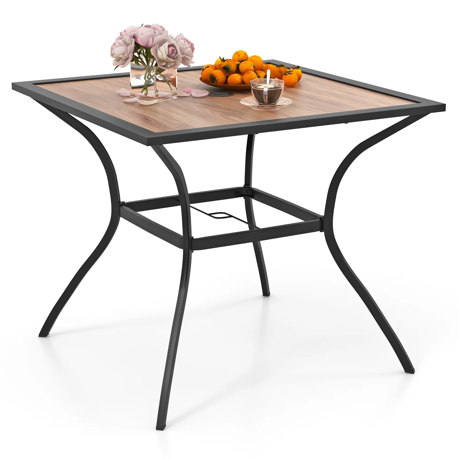 Square Patio Dining Table For 4, With Umbrella Hole, Black Brown - Image 5