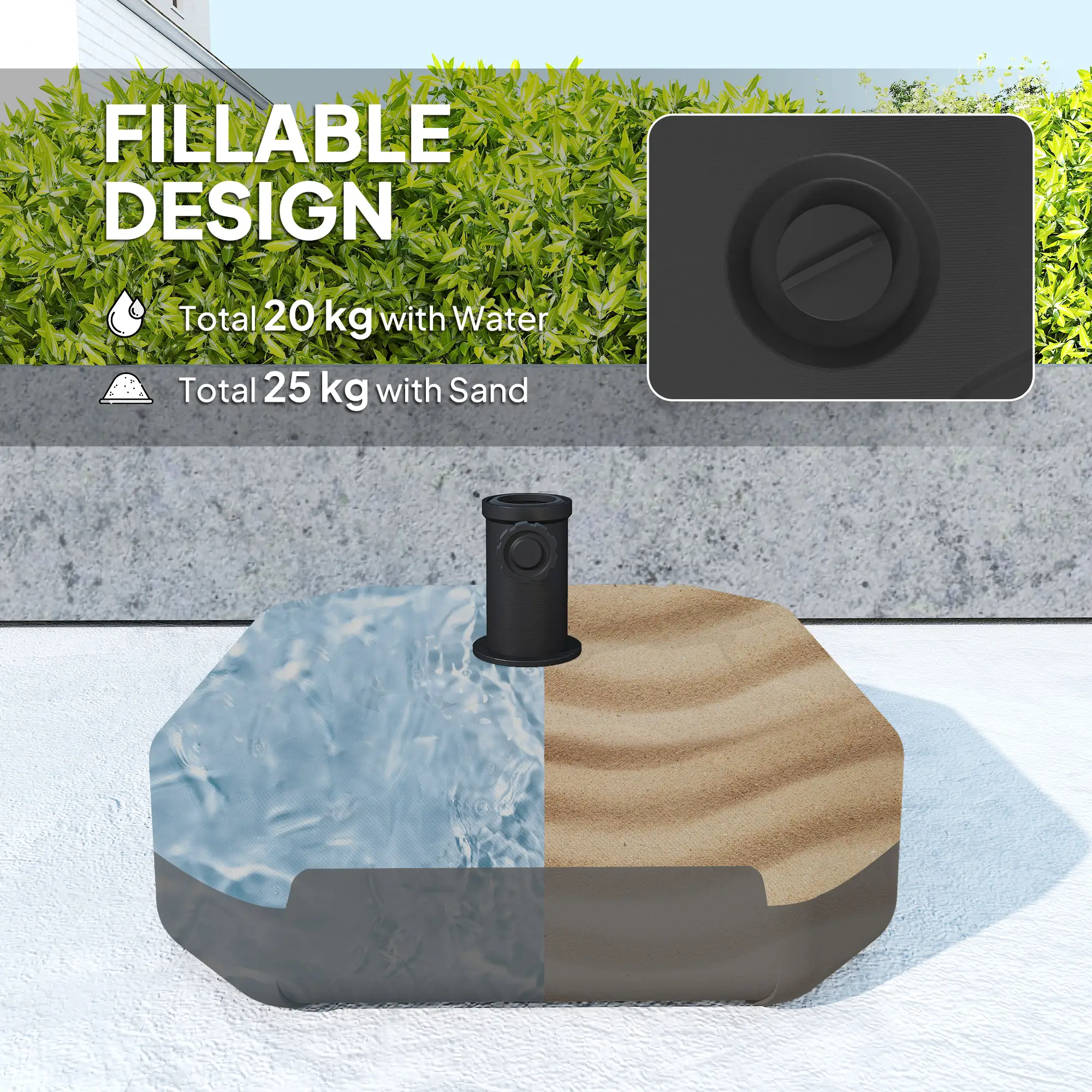 Square Patio Umbrella Base, 17.7" L x 17.7" W x 9.8" H, Black - Image 4