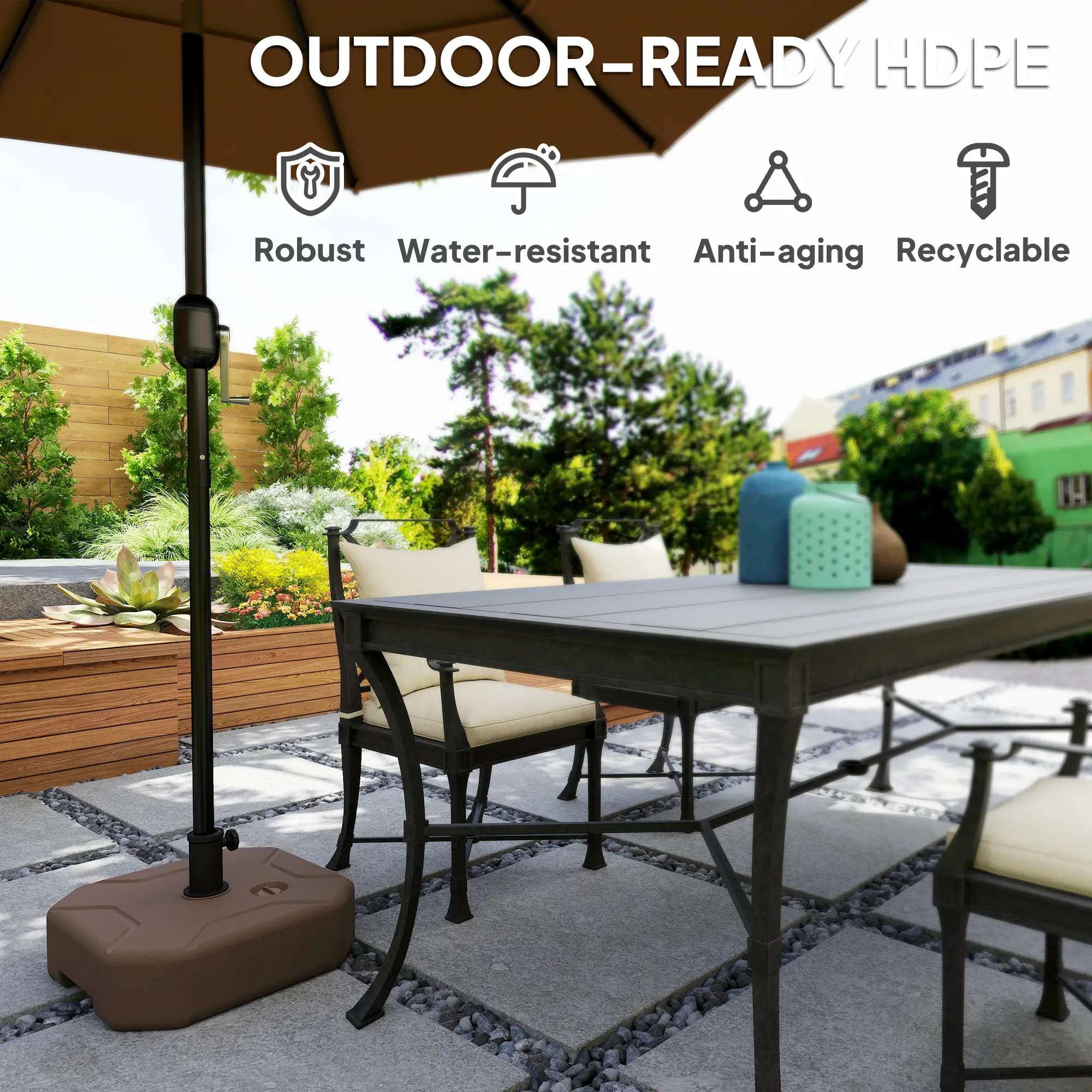 Square Patio Umbrella Base Holder, 17.7" L x 17.7" W x 9.8" H, Brown - Image 6