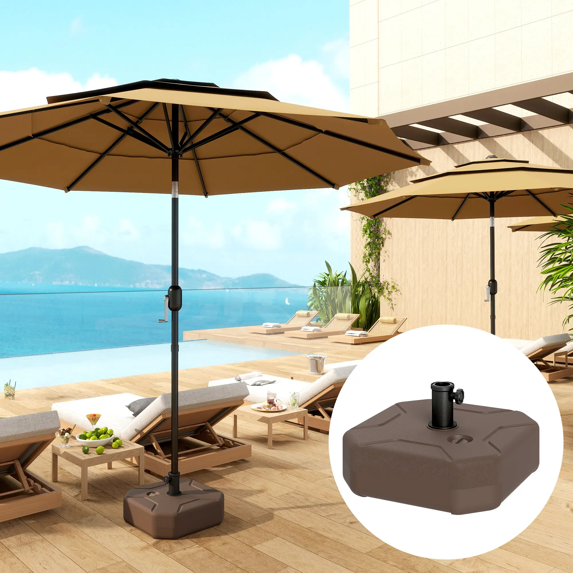 Square Patio Umbrella Base Holder, 17.7" L x 17.7" W x 9.8" H, Brown - Image 8