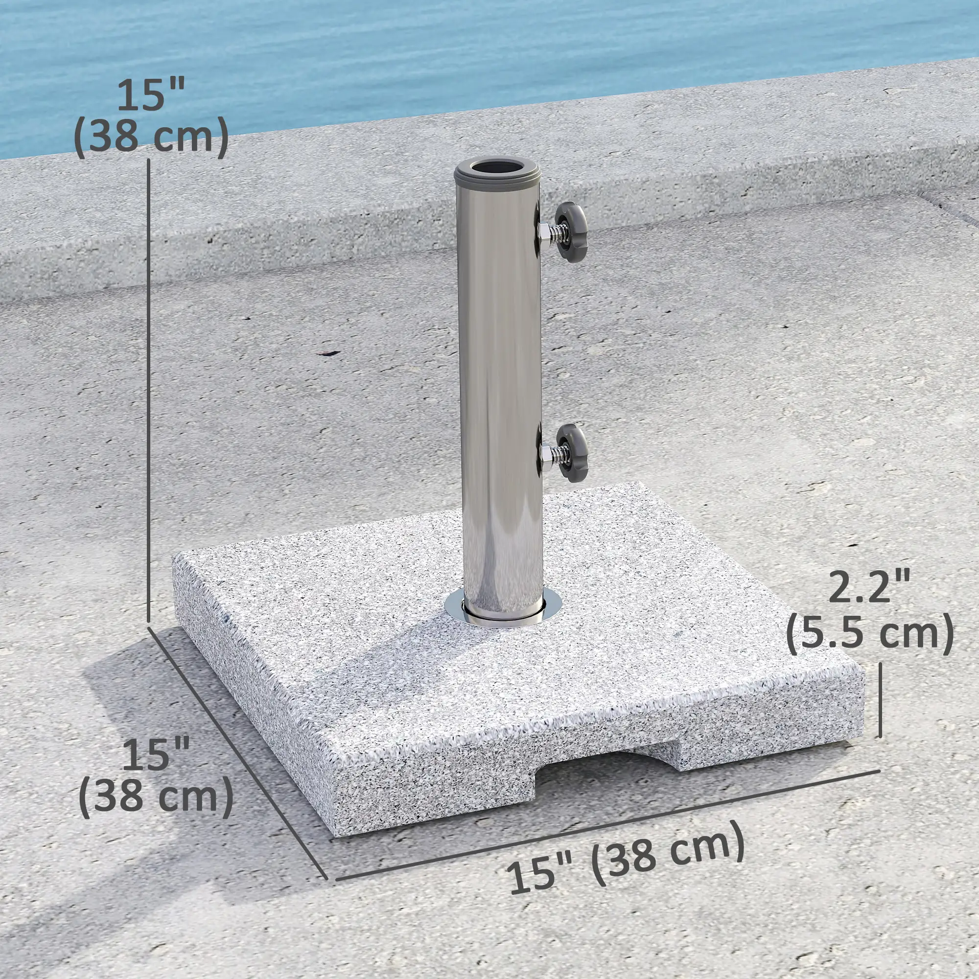 Square Patio Umbrella Base, Outdoor Stand with Handles, Heavy Duty, Grey - Image 3