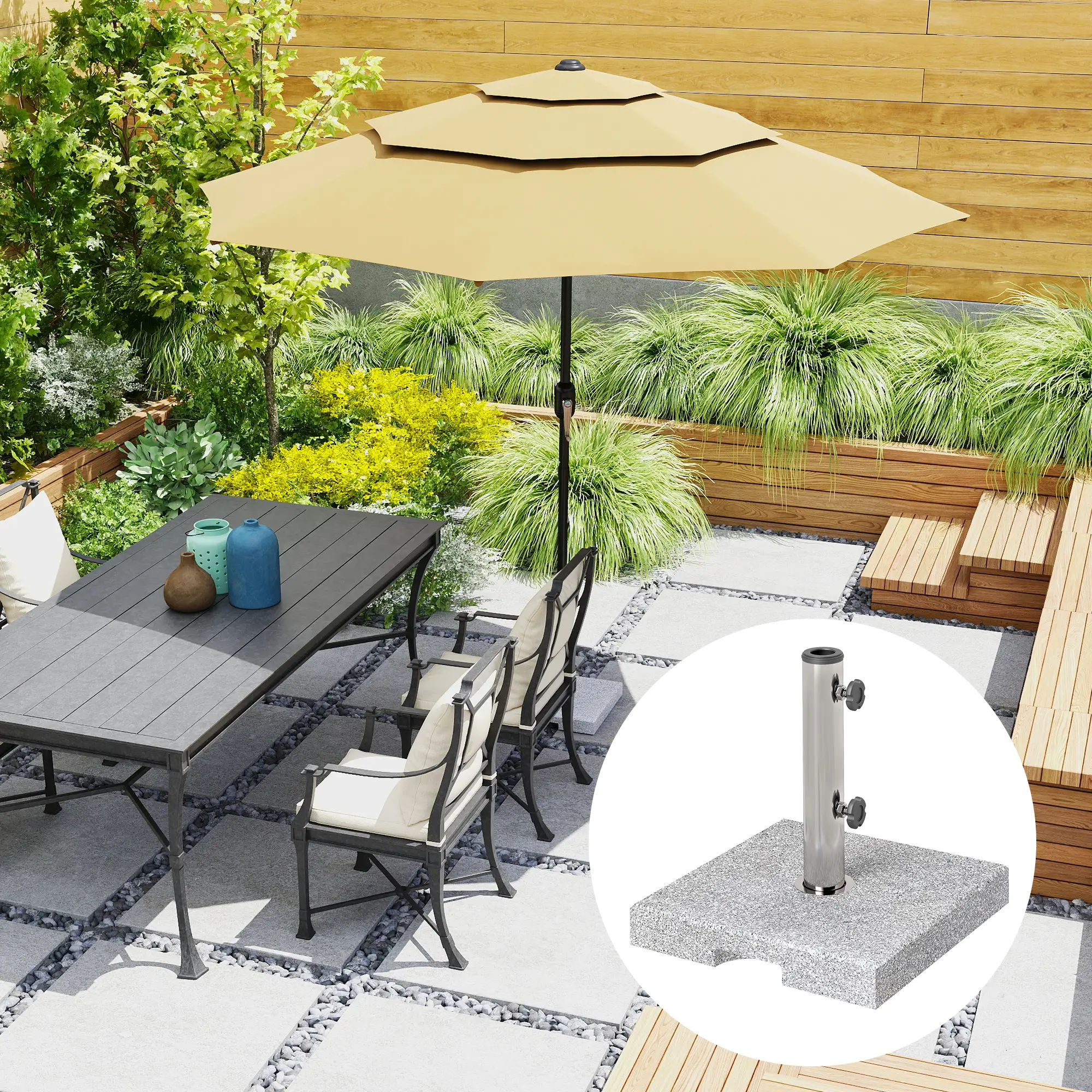 Square Patio Umbrella Base, Outdoor Stand with Handles, Heavy Duty, Grey - Image 8