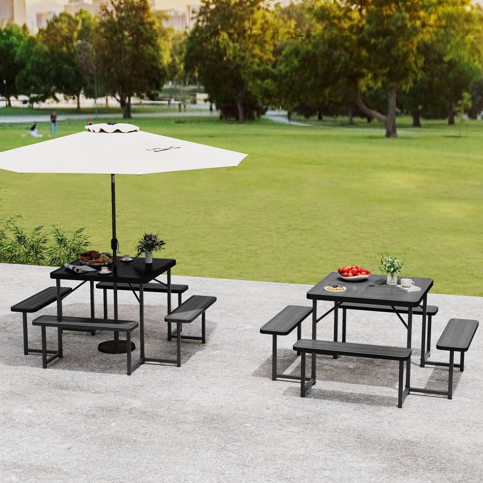 Square Picnic Table Bench Set For 4-8 People, Black - Image 3
