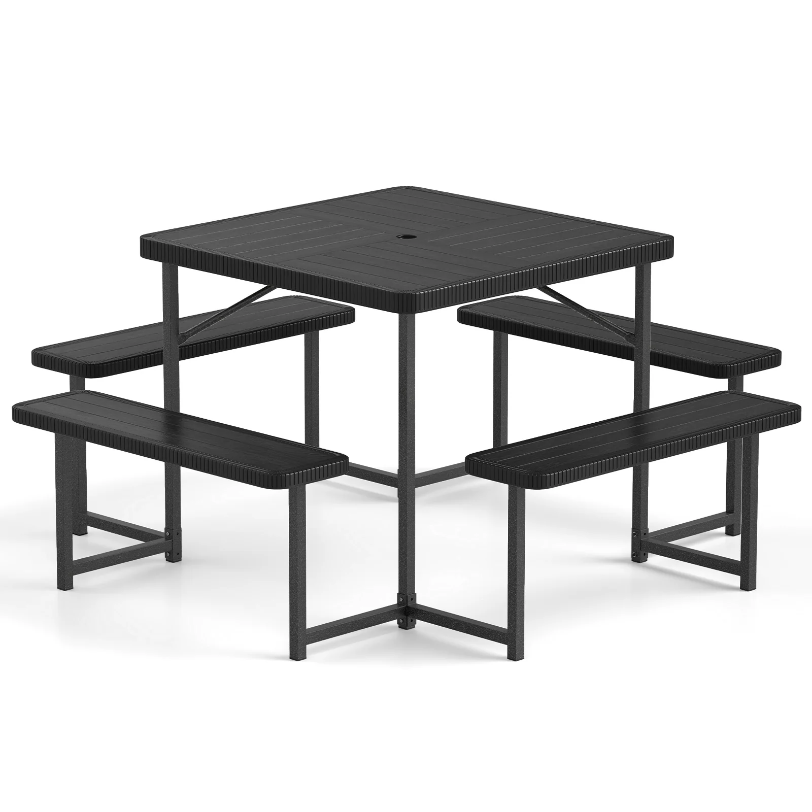 Square Picnic Table Bench Set For 4-8 People, Black - Image 4