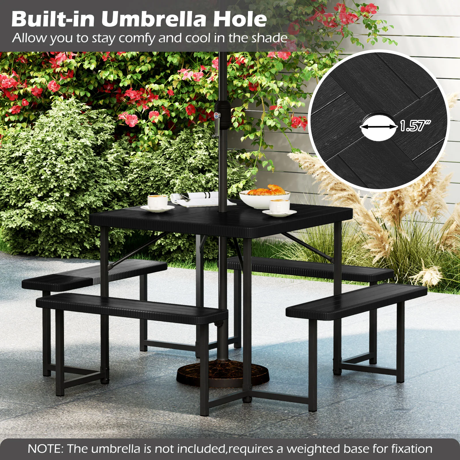 Square Picnic Table Bench Set For 4-8 People, Black - Image 8