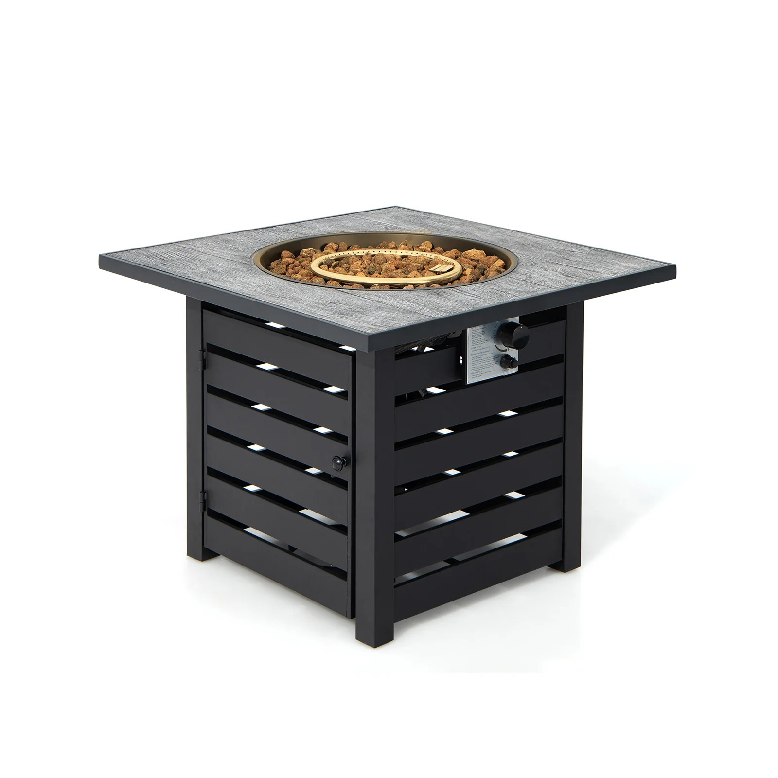 Square Propane Fire Pit Table With Lava Rocks, Rain Cover, Black - Image 4