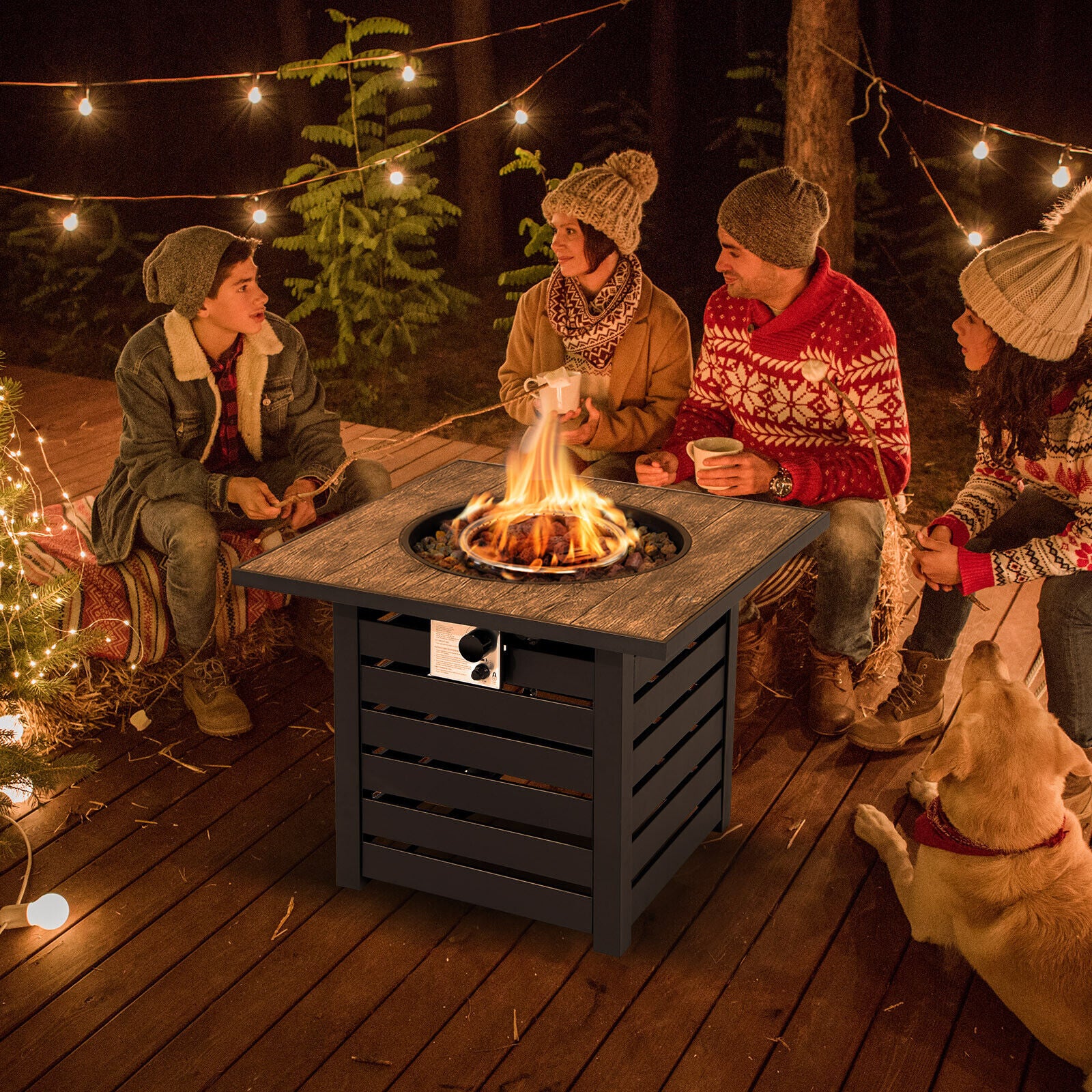 Square Propane Fire Pit Table With Lava Rocks, Rain Cover, Black - Image 7