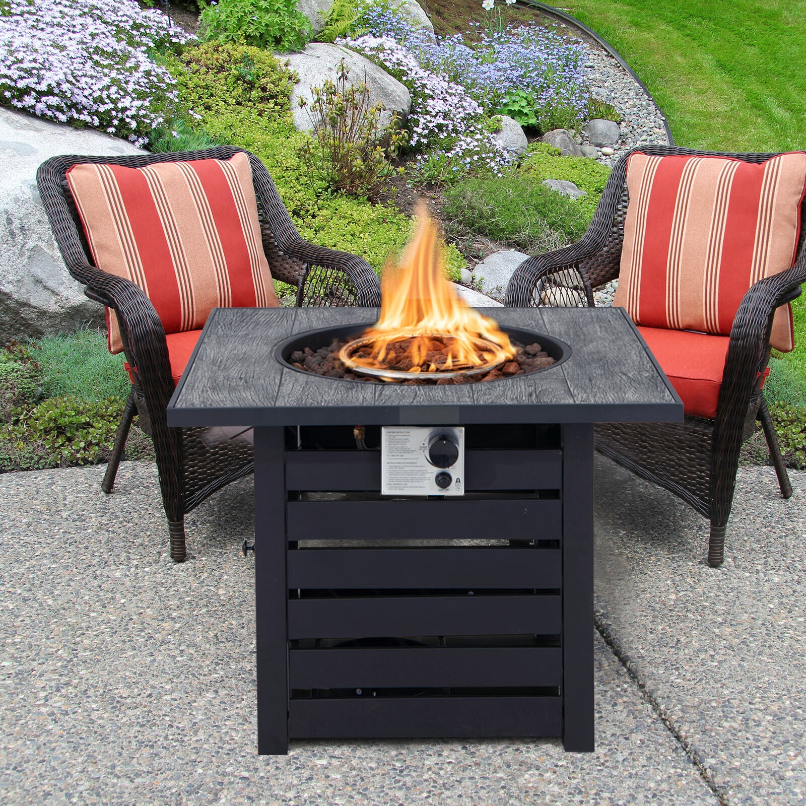 Square Propane Fire Pit Table With Lava Rocks, Rain Cover, Black - Image 8