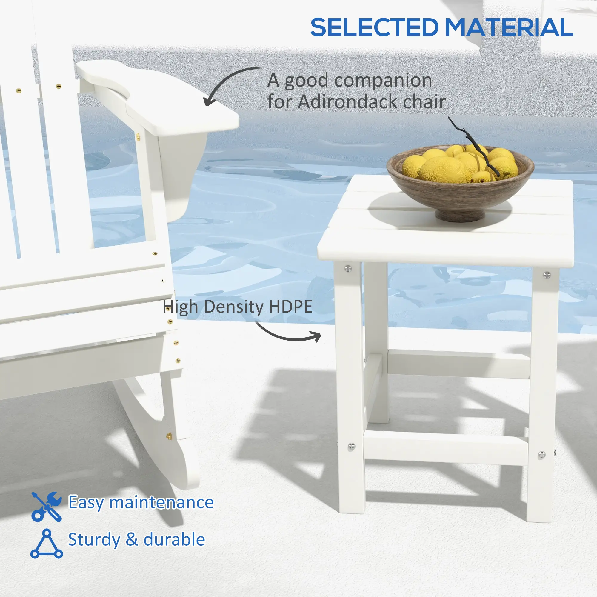 Square Side Table, 15" Outdoor HDPE, Weather Resistant, White - Image 4