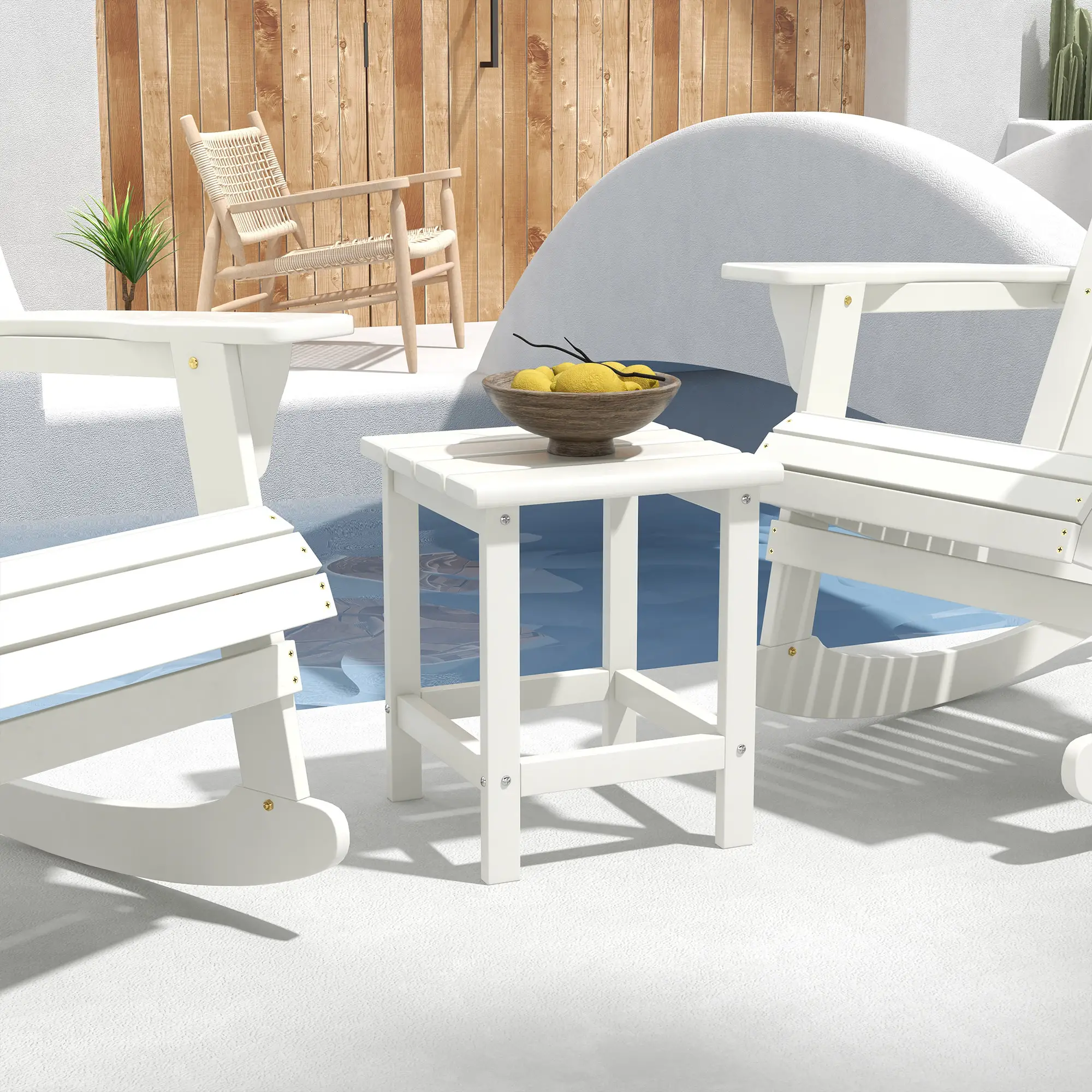 Square Side Table, 15" Outdoor HDPE, Weather Resistant, White - Image 8