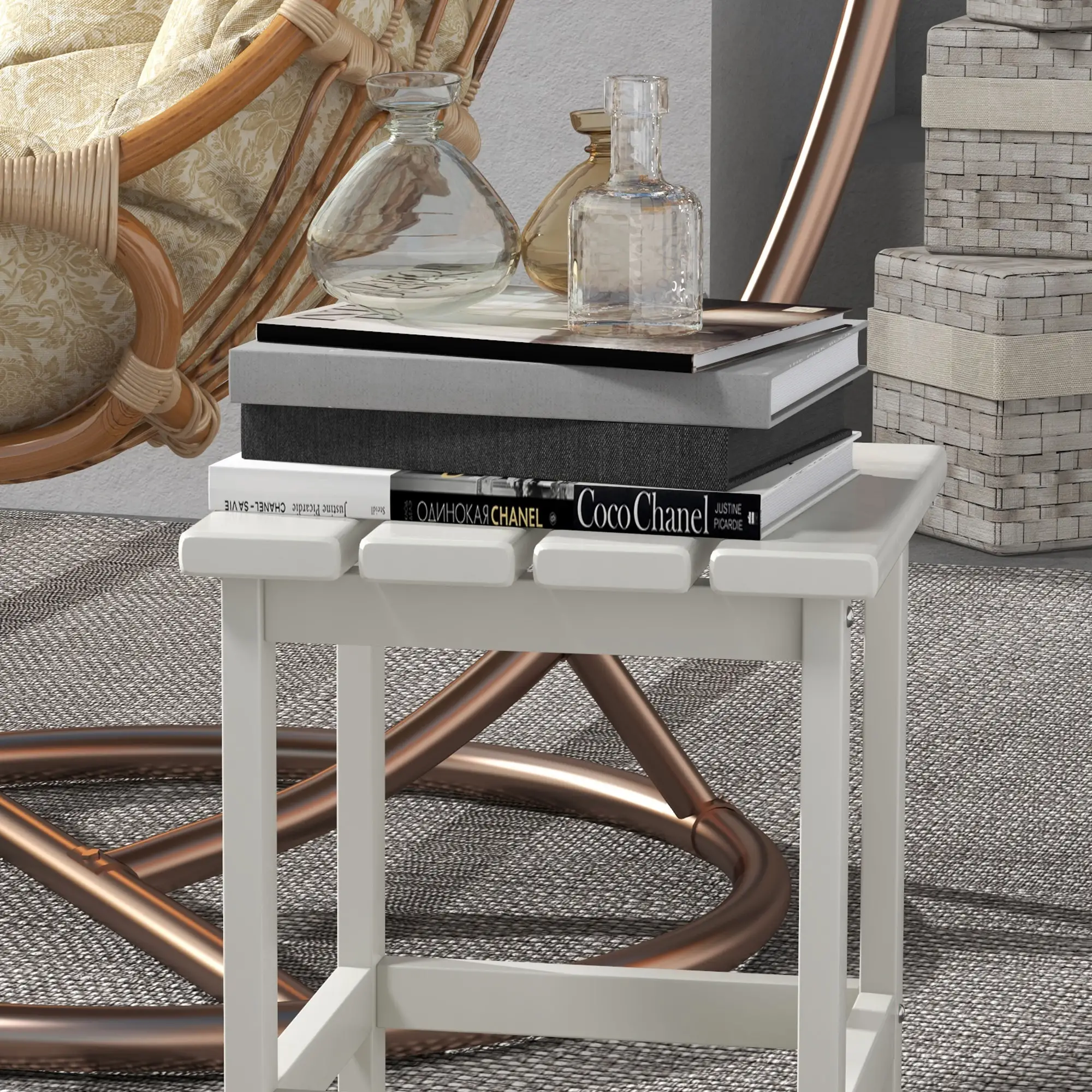 Square Side Table, 15" Outdoor HDPE, Weather Resistant, White - Image 9