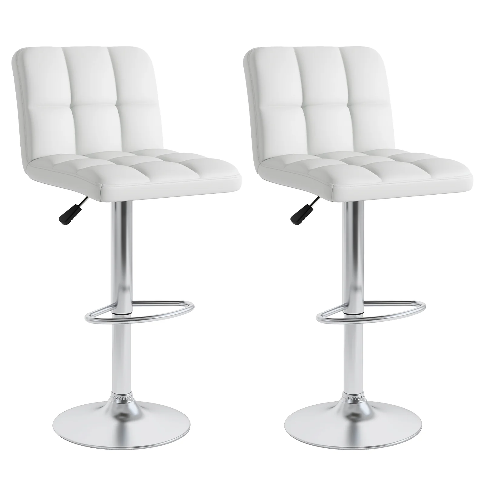 Square Swivel Adjustable PU Leather Bar Stools, Set of 2, White - Image 4