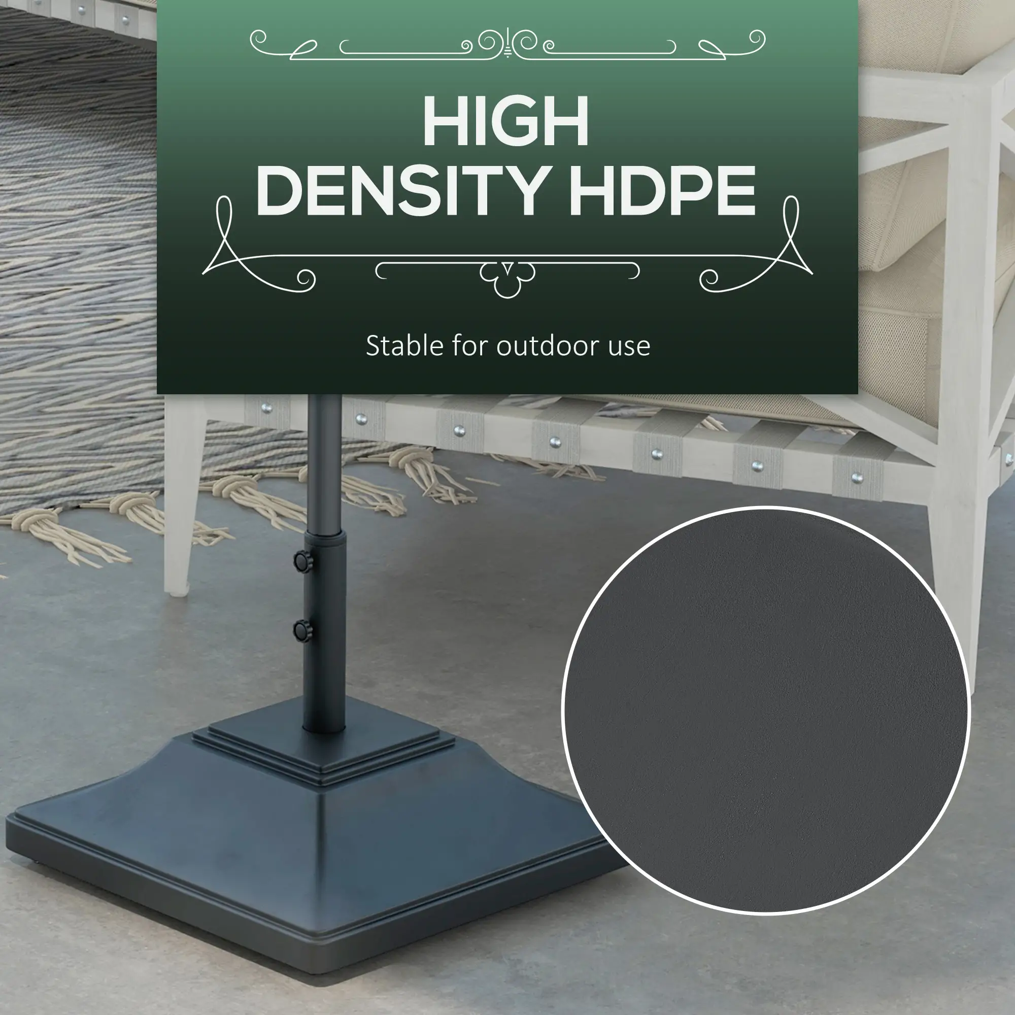 Square Umbrella Base With Wheels, 99 Lbs Water Or 132 Lbs Sand Filled, Black - Image 6