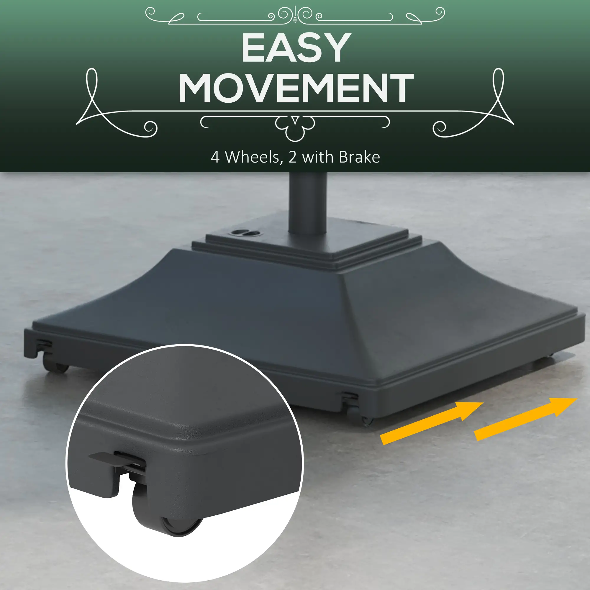 Square Umbrella Base With Wheels, 99 Lbs Water Or 132 Lbs Sand Filled, Black - Image 7
