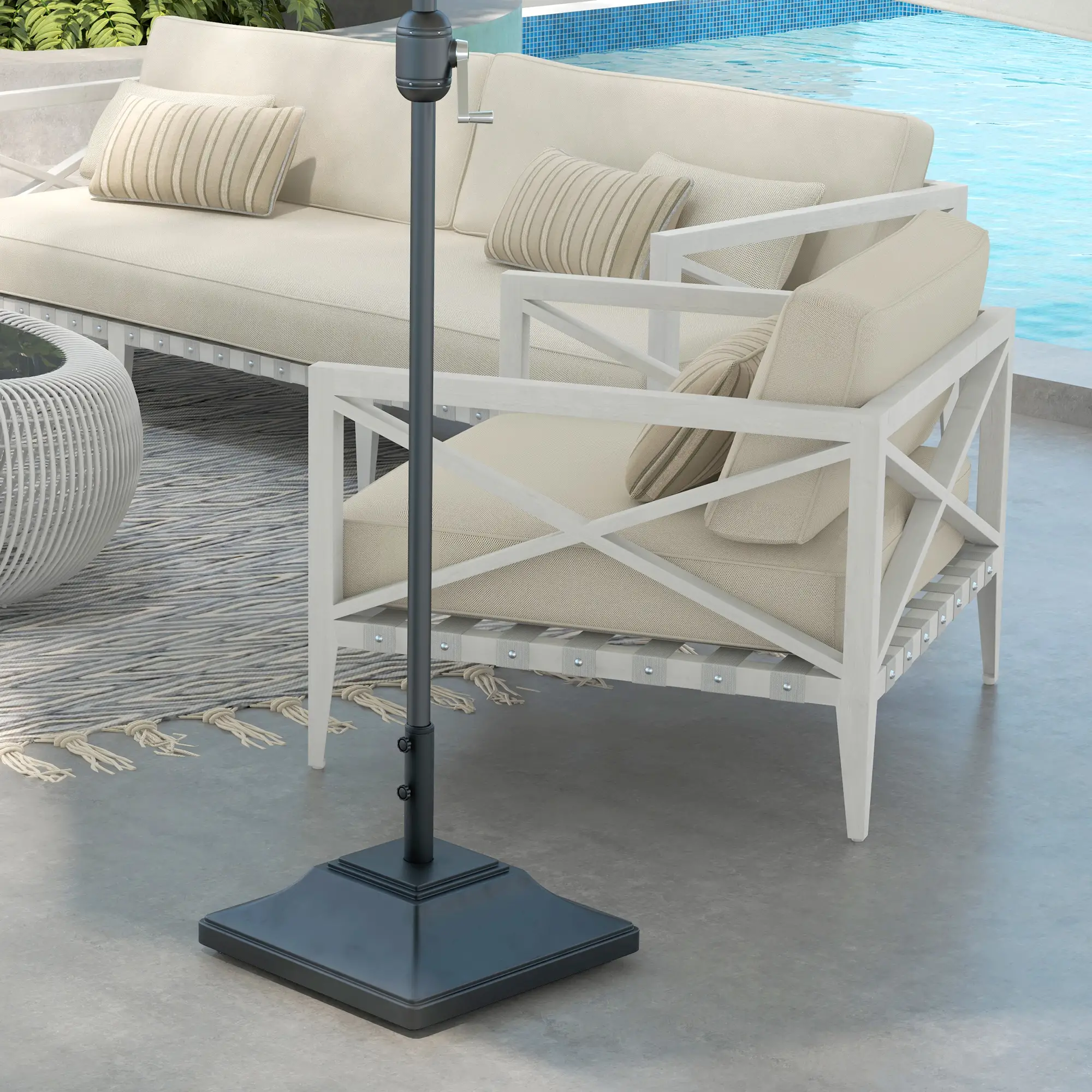Square Umbrella Base With Wheels, 99 Lbs Water Or 132 Lbs Sand Filled, Black - Image 8