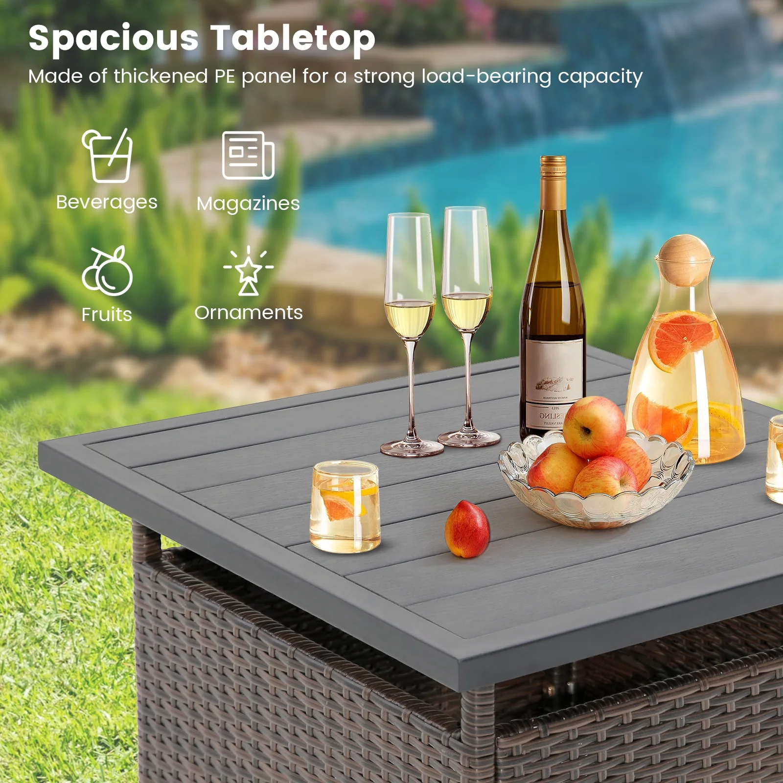 Square Wicker Side Table With Umbrella Hole, Brown - Image 8