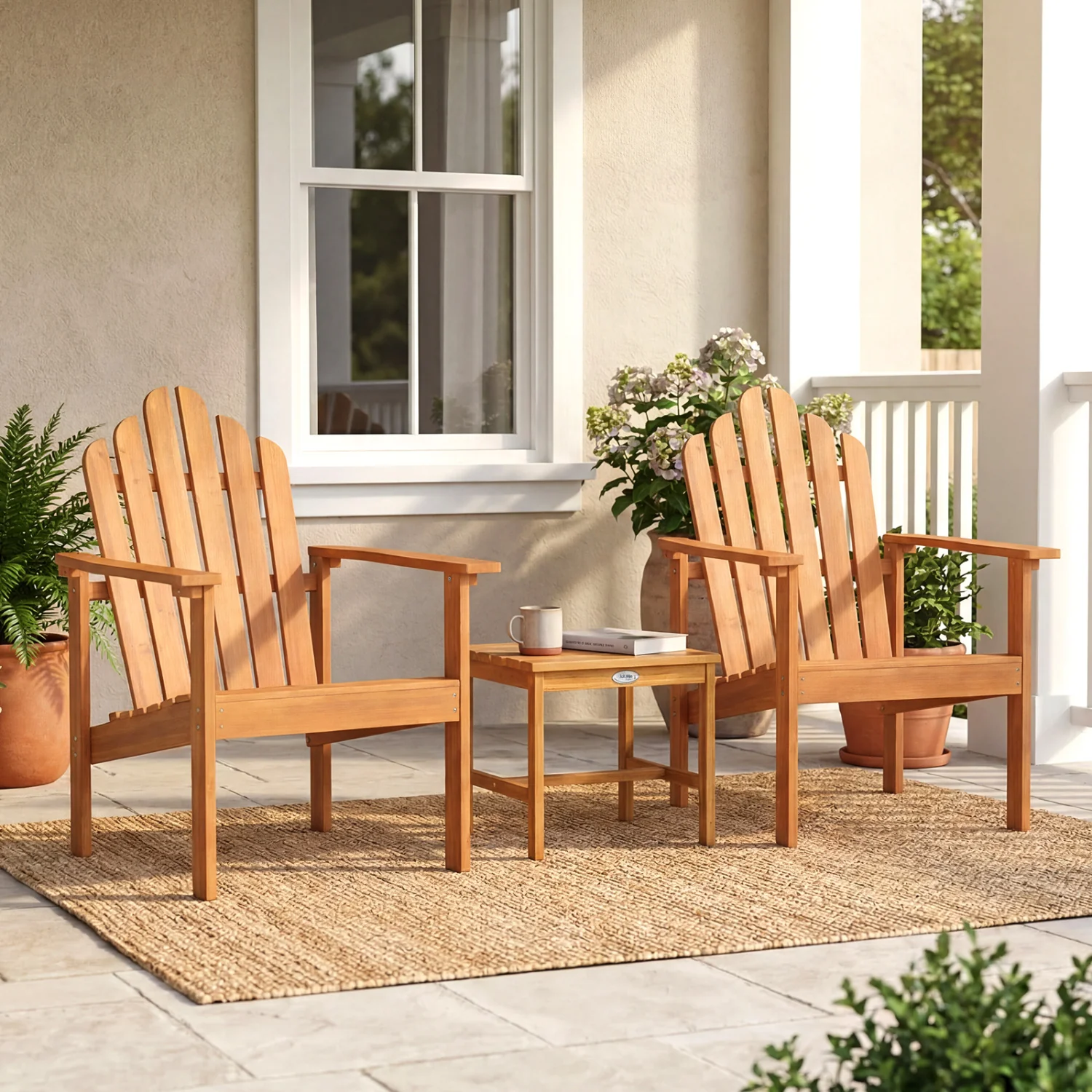 Stackable Adirondack Chair Set of 2 with Side Table, Natural - Image 2