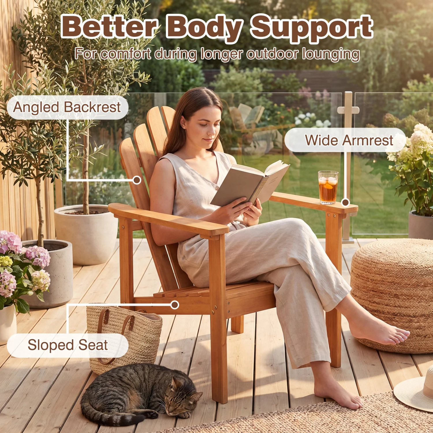 Stackable Adirondack Chair Set of 2 with Side Table, Natural - Image 6
