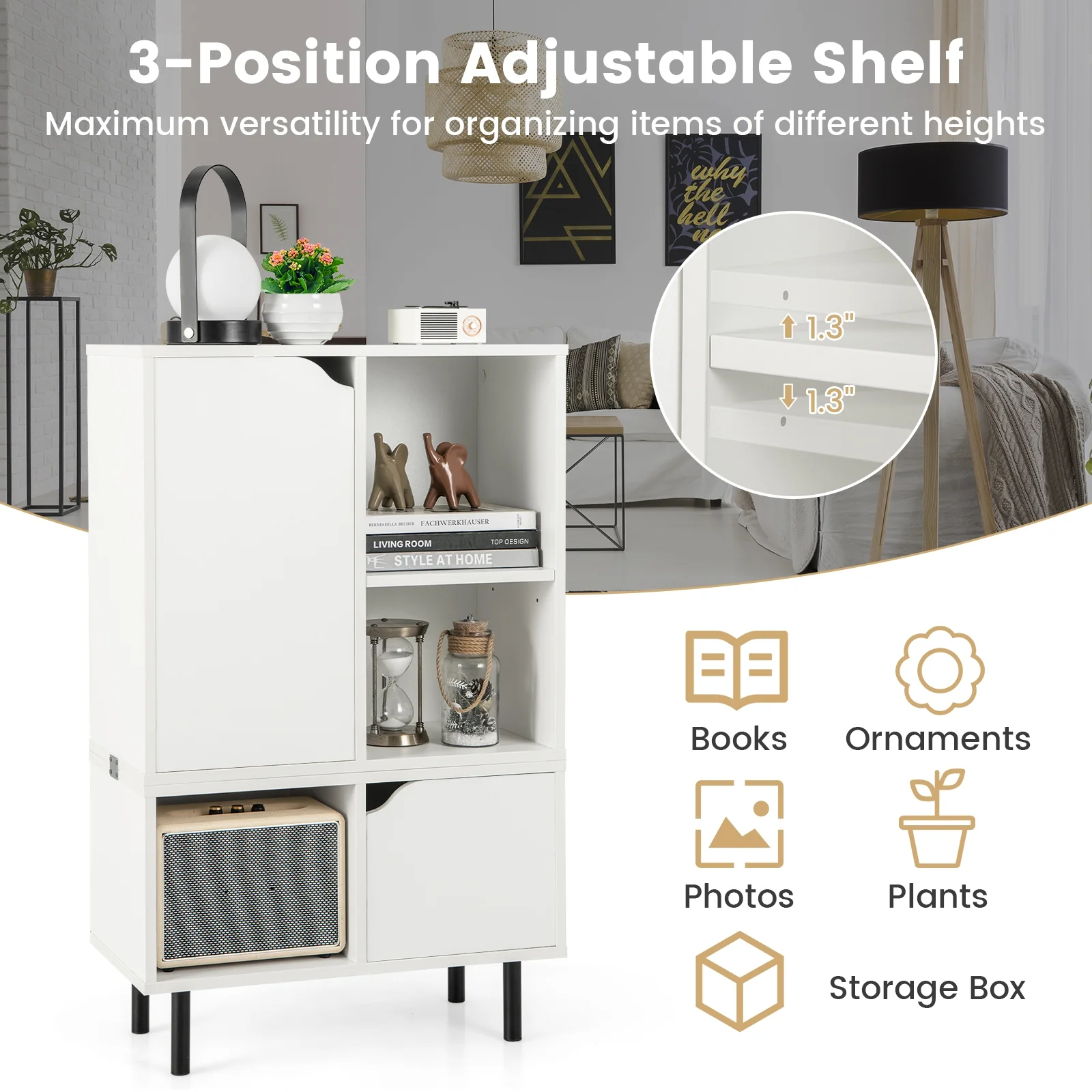 Stackable Bookcase, Adjustable Shelf, White - Image 7