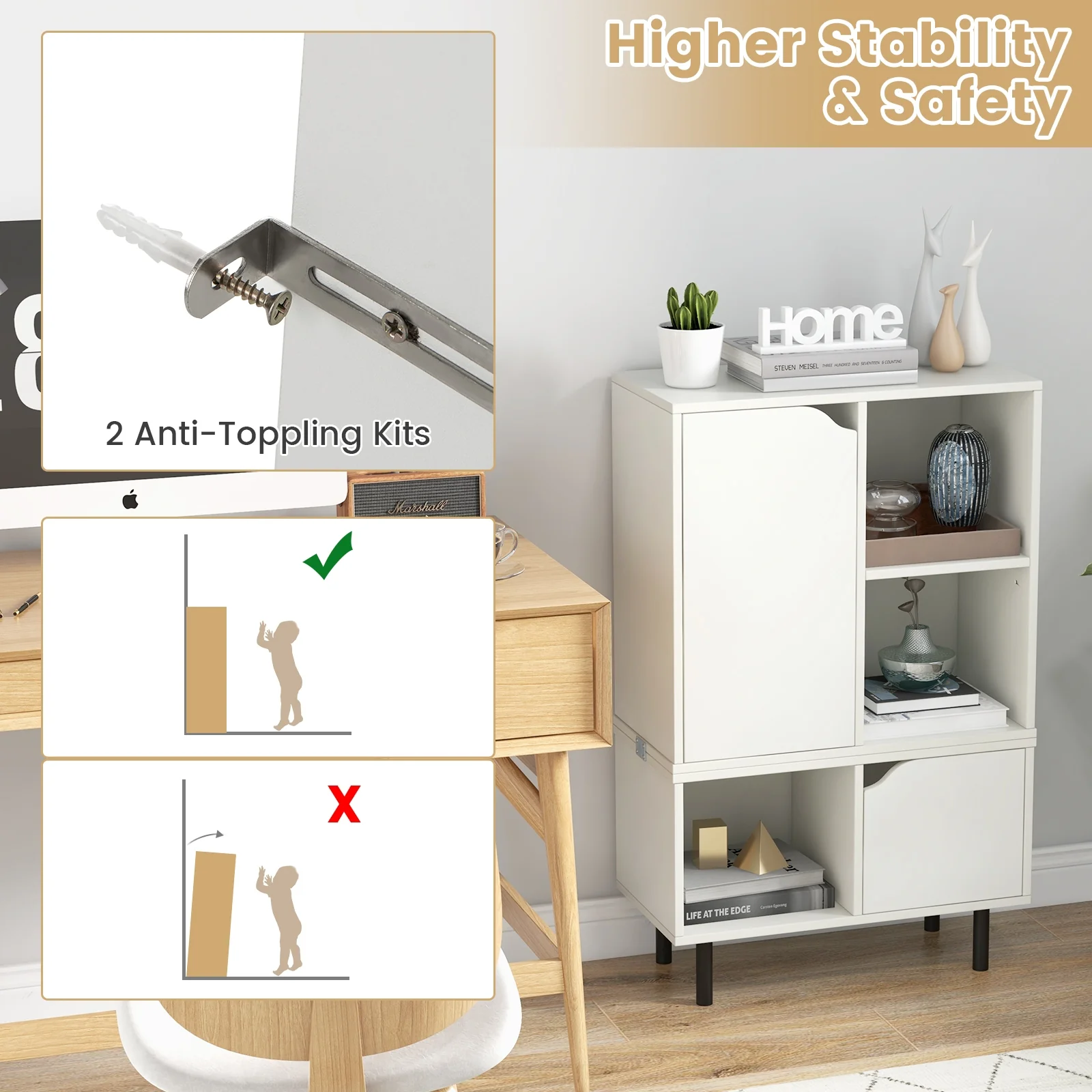 Stackable Bookcase, Adjustable Shelf, White - Image 9