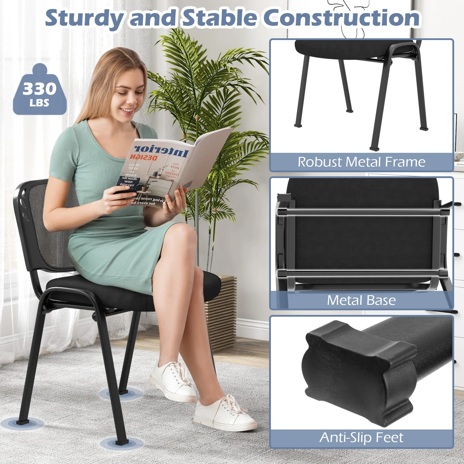 Stackable Conference Chairs, Set of 5, Mesh Back, Black - Image 10