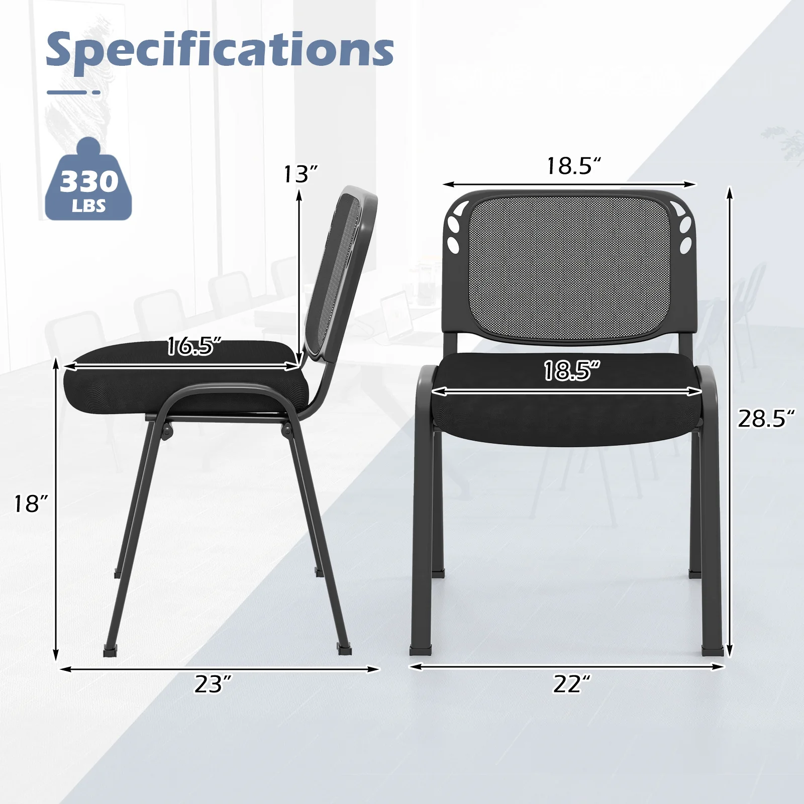 Stackable Conference Chairs, Set of 5, Mesh Back, Black - Image 6