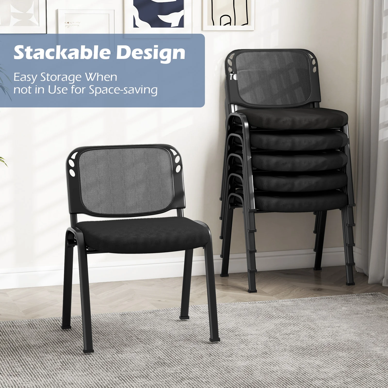 Stackable Conference Chairs, Set of 5, Mesh Back, Black - Image 8