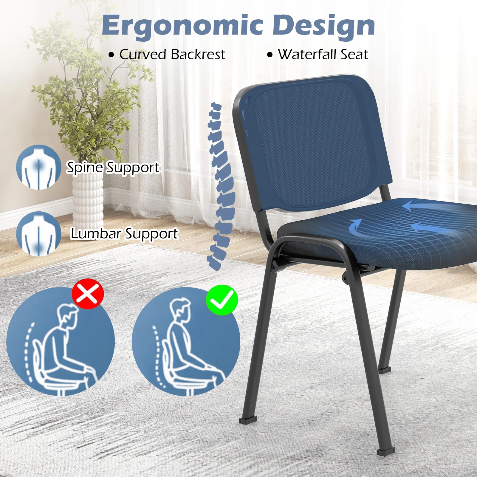 Stackable Conference Chairs, Set of 5, Mesh Back, Black - Image 9