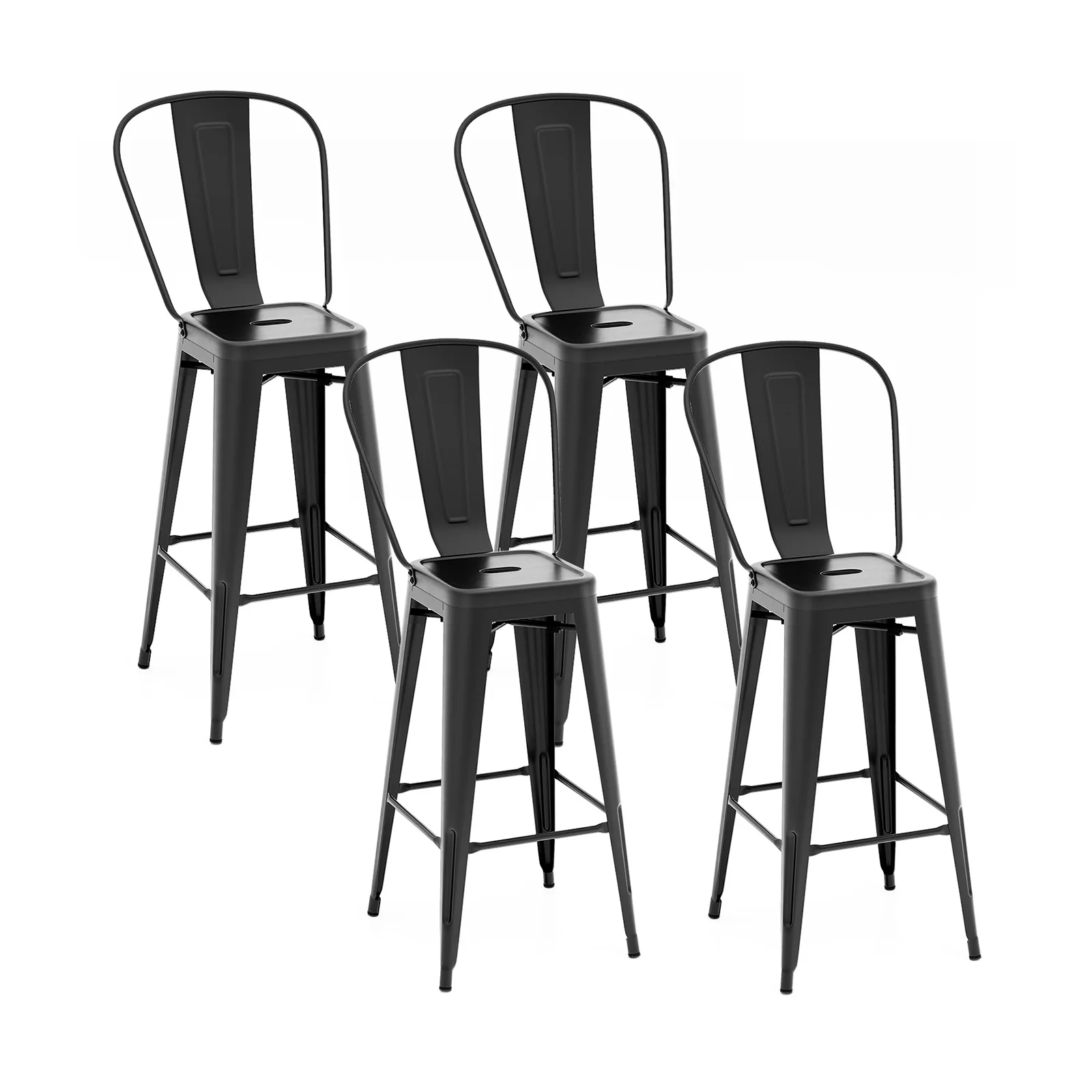 Stackable Metal Bar Stools, Set of 4, Removable Backrest, Black - Image 4